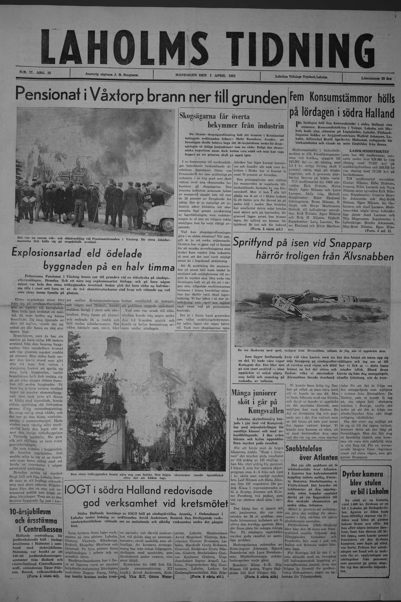 Laholms Tidning Måndag 1 april 1963, sida 1