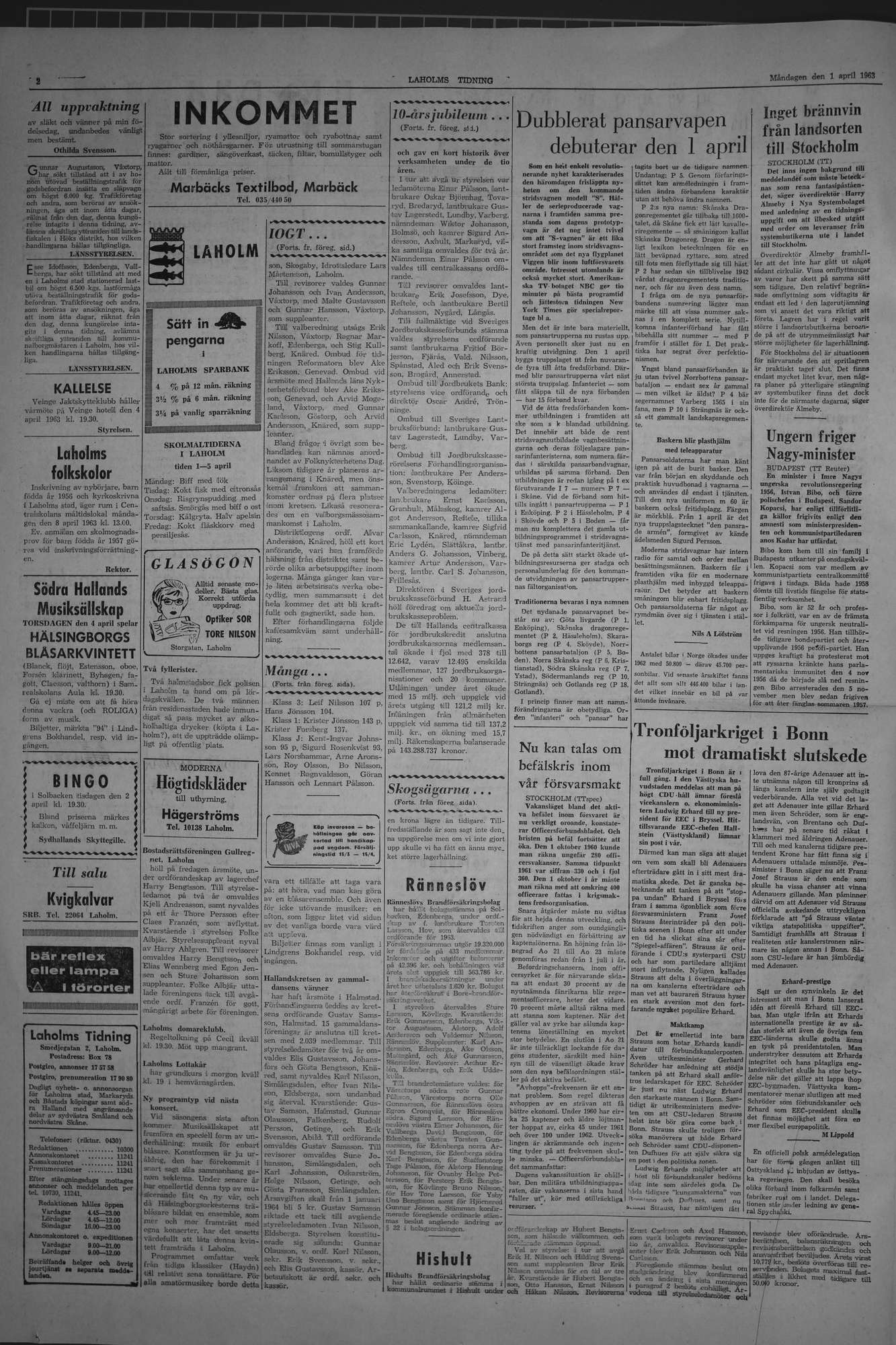 Laholms Tidning Måndag 1 april 1963, sida 2