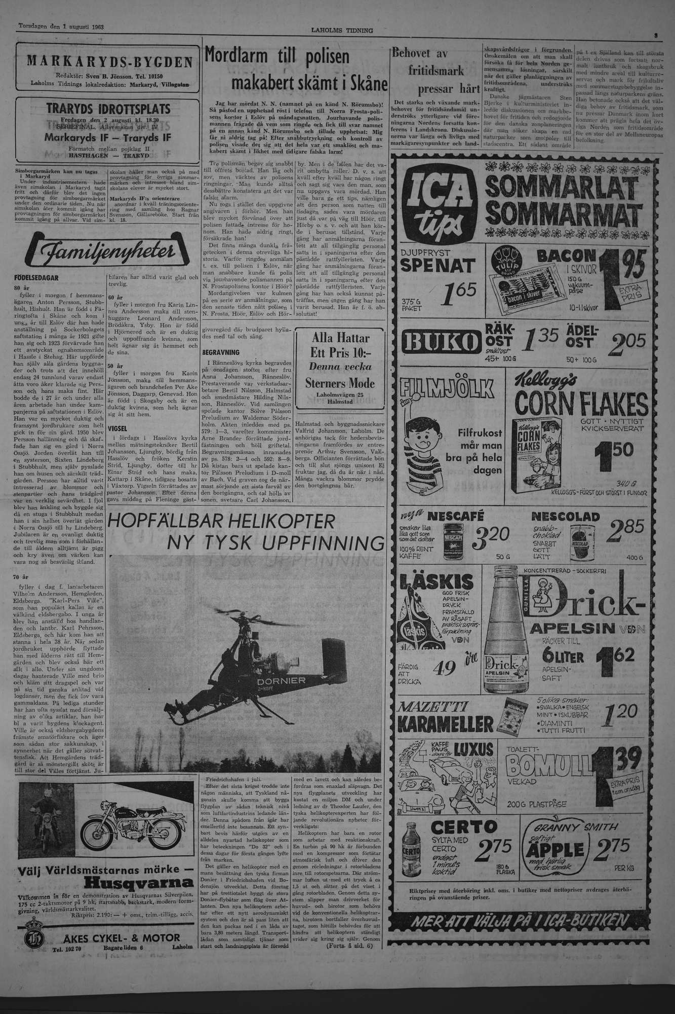 Laholms Tidning Torsdag 1 augusti 1963, sida 3