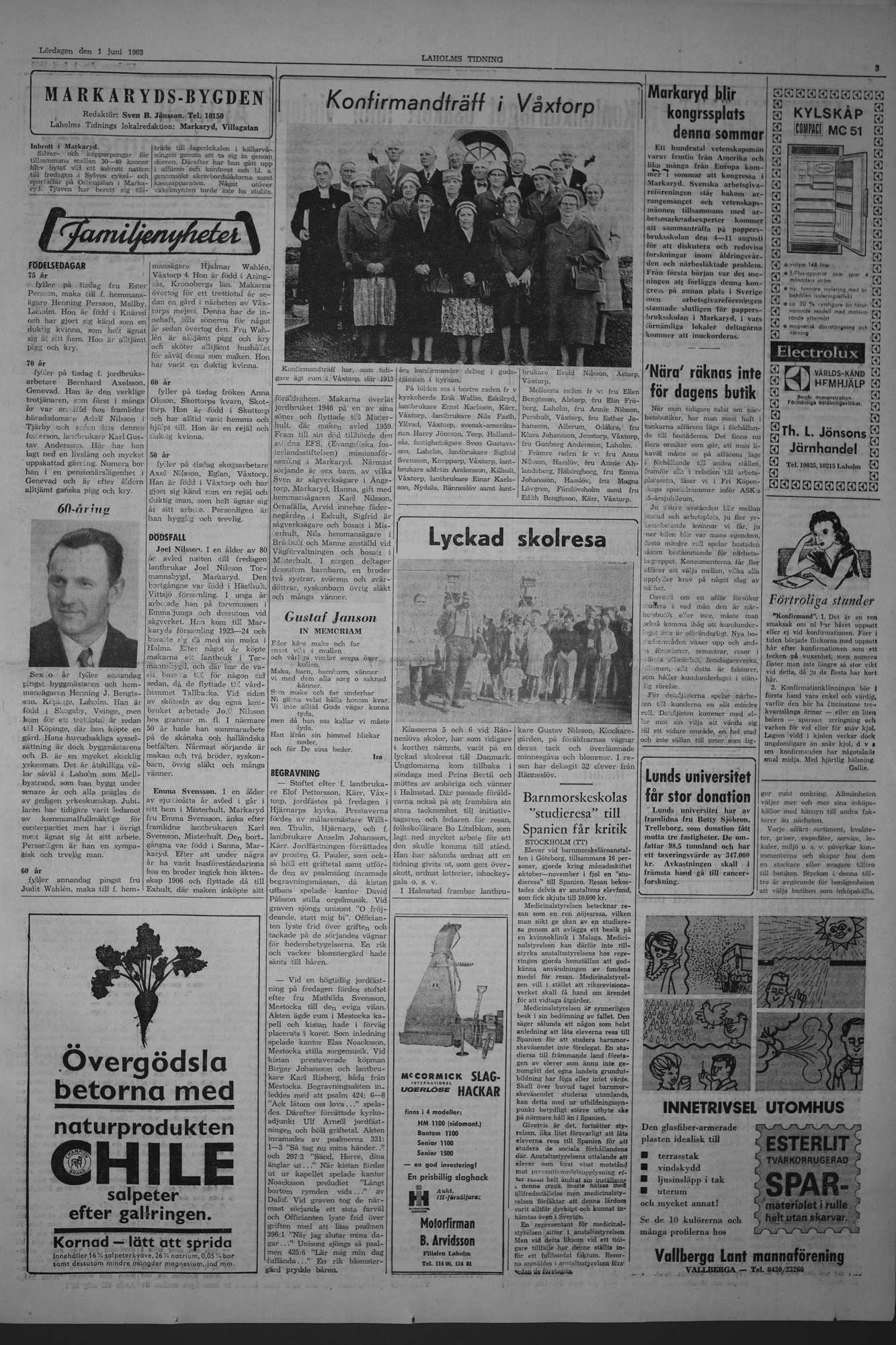Laholms Tidning Lördag 1 juni 1963, sida 3