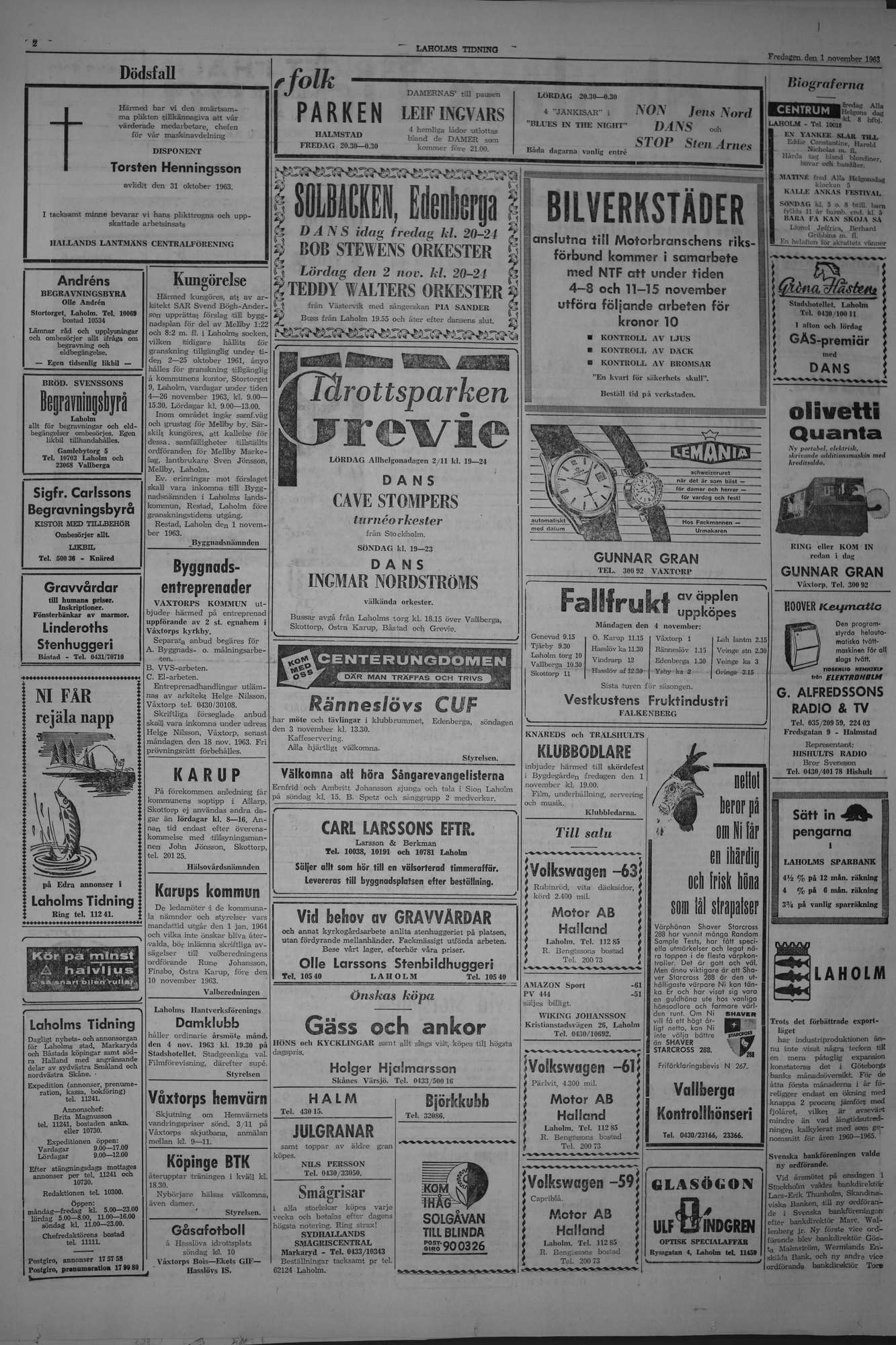 Laholms Tidning Fredag 1 november 1963, sida 2