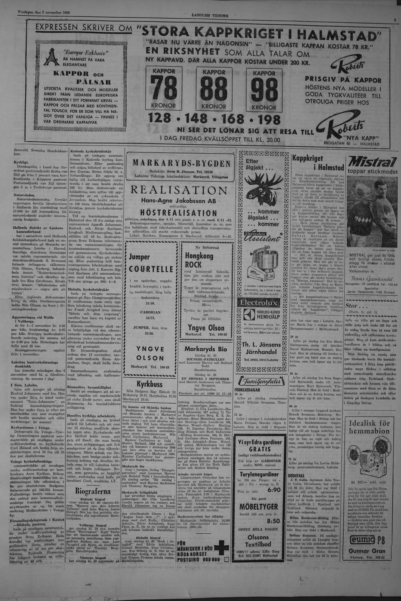 Laholms Tidning Fredag 1 november 1963, sida 3