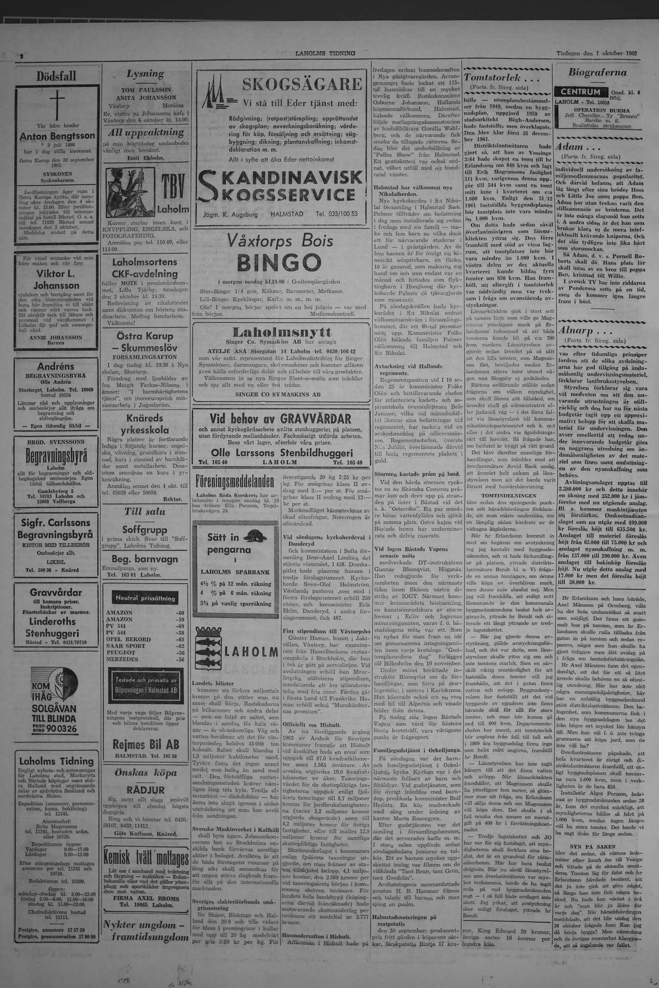 Laholms Tidning Tisdag 1 oktober 1963, sida 2