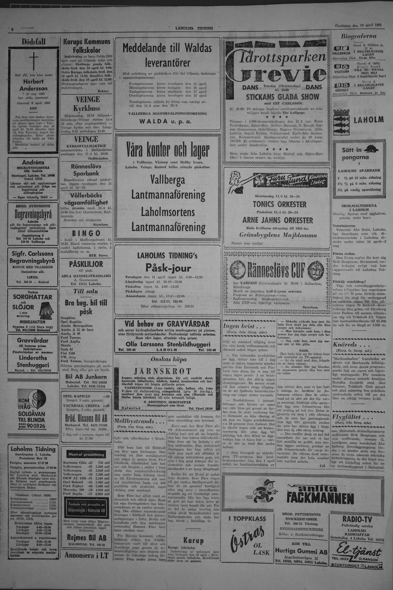 Laholms Tidning Onsdag 10 april 1963, sida 2