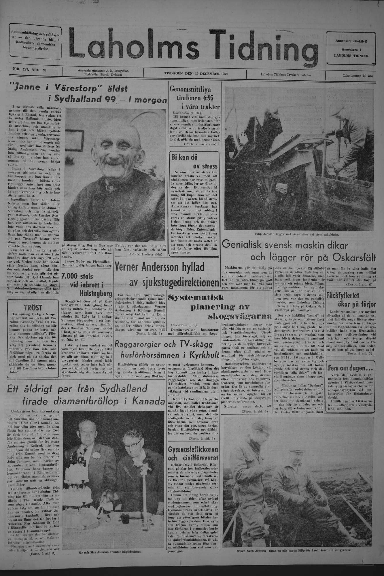 Laholms Tidning Tisdag 10 december 1963, sida 1