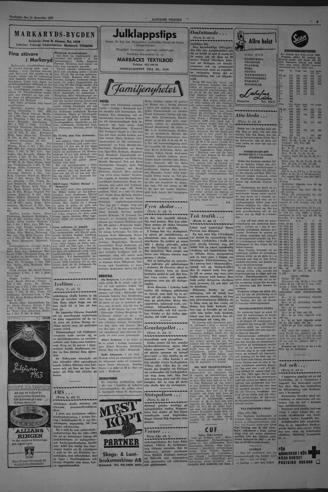 Laholms Tidning Onsdag 11 december 1963, sida 3