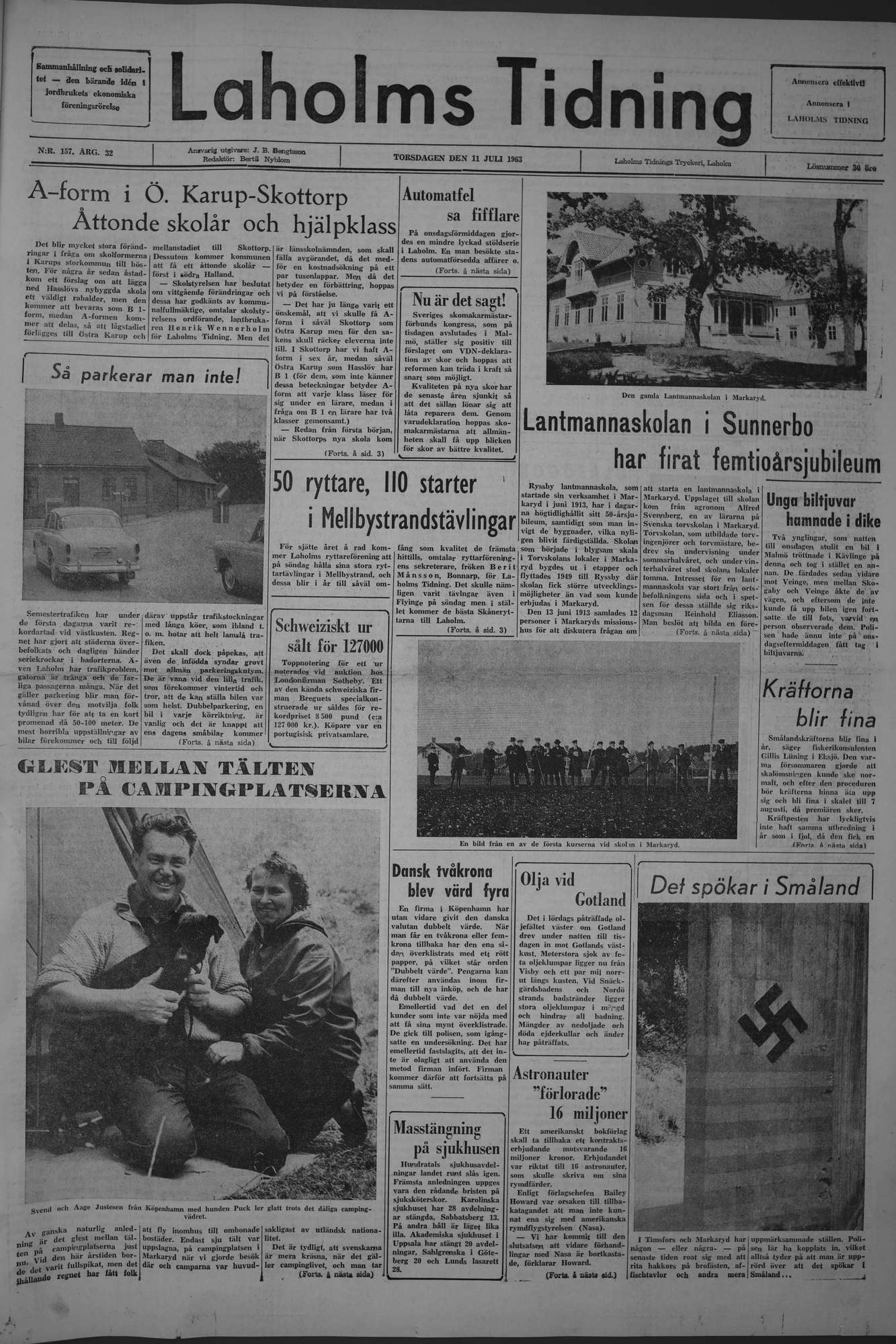 Laholms Tidning Torsdag 11 juli 1963, sida 1