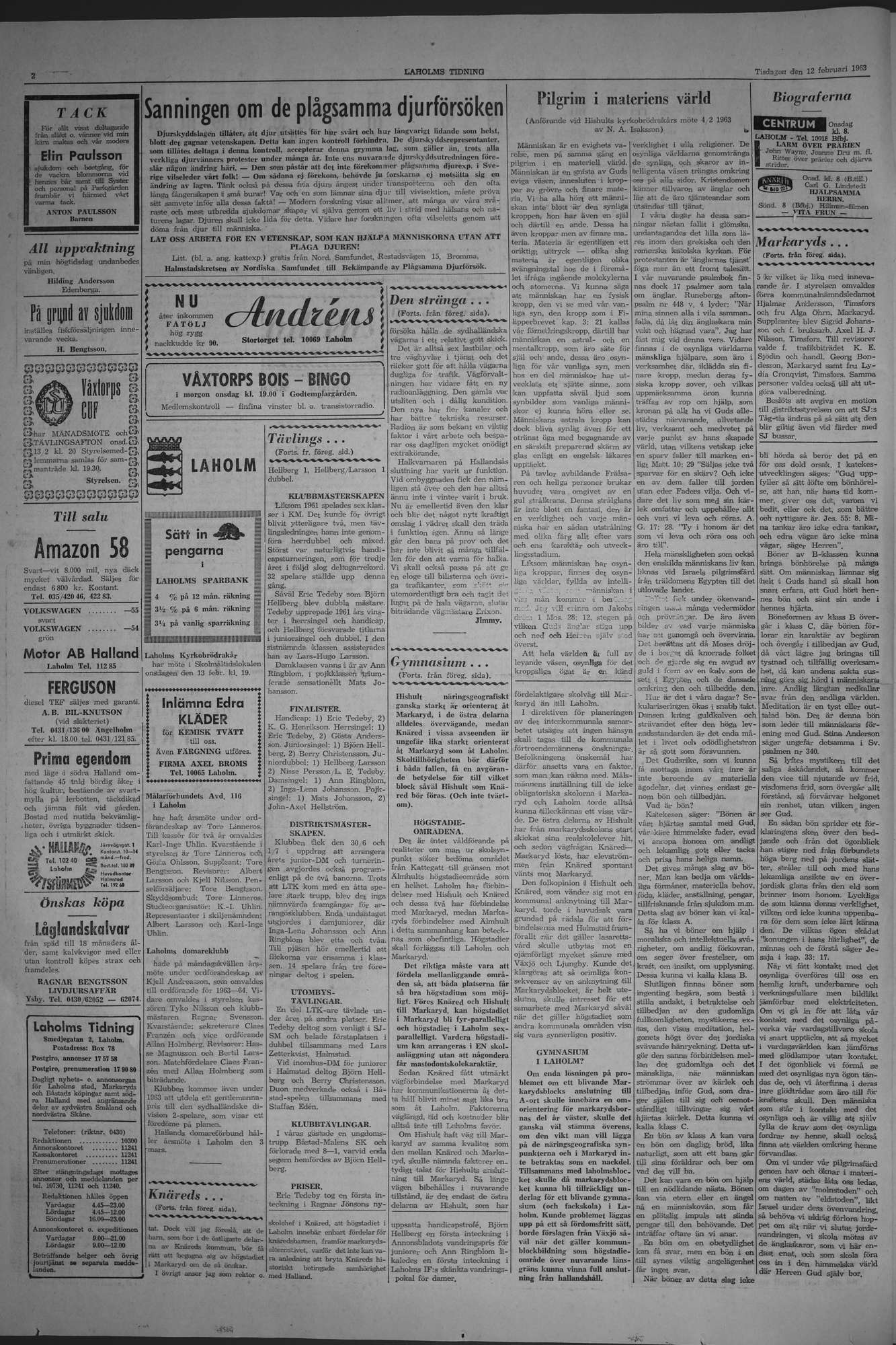 Laholms Tidning Tisdag 12 februari 1963, sida 2