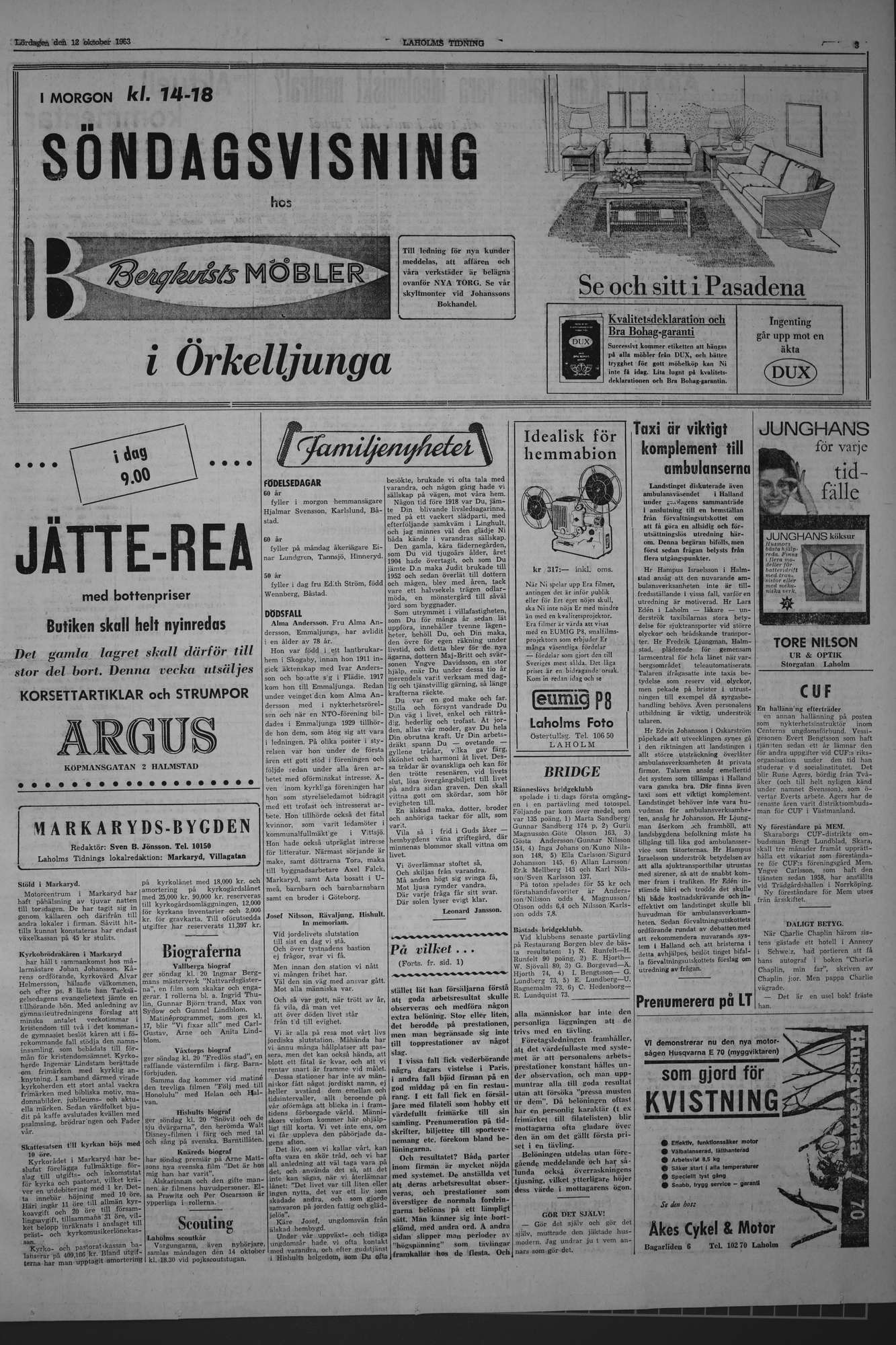 Laholms Tidning Lördag 12 oktober 1963, sida 3