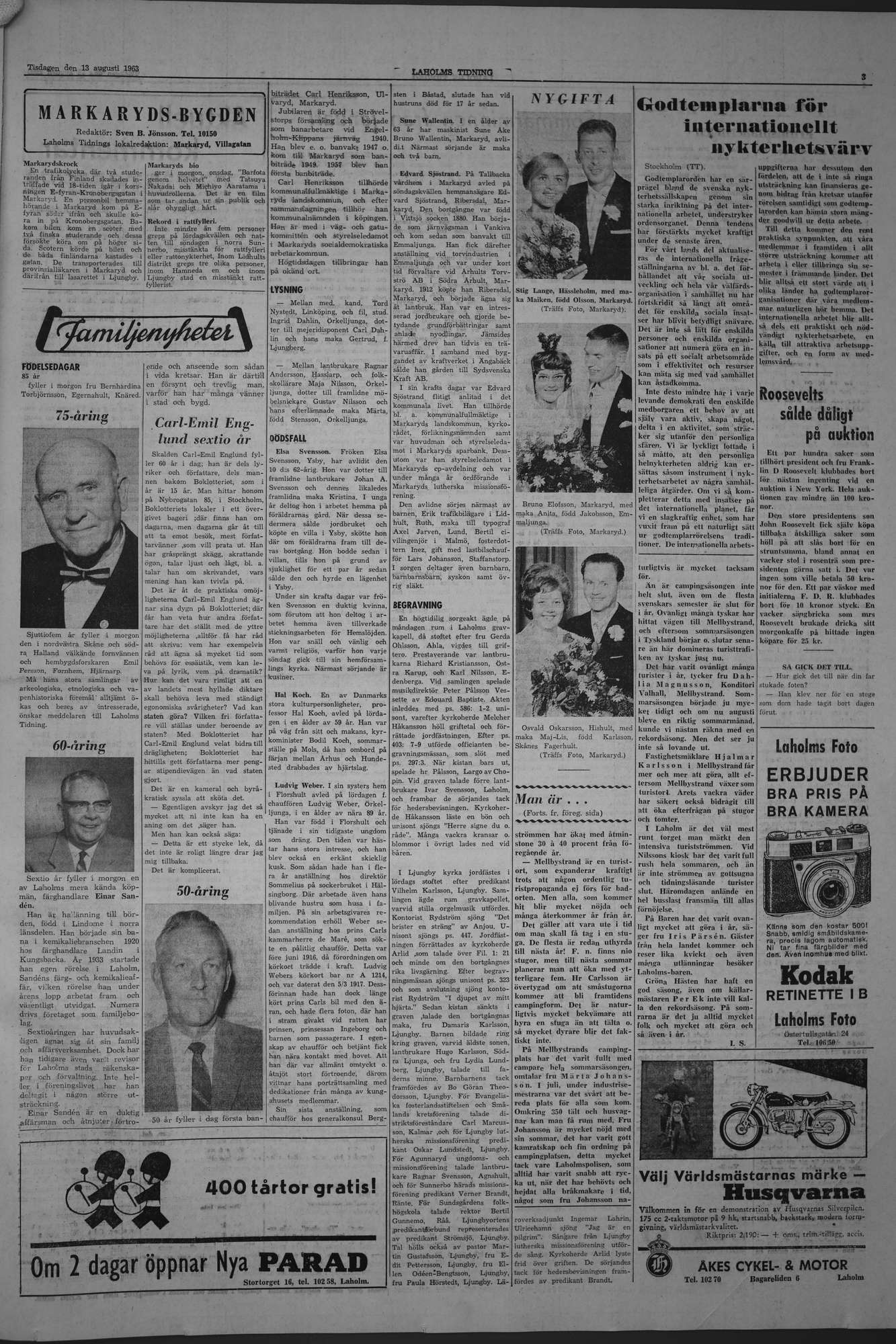 Laholms Tidning Tisdag 13 augusti 1963, sida 3