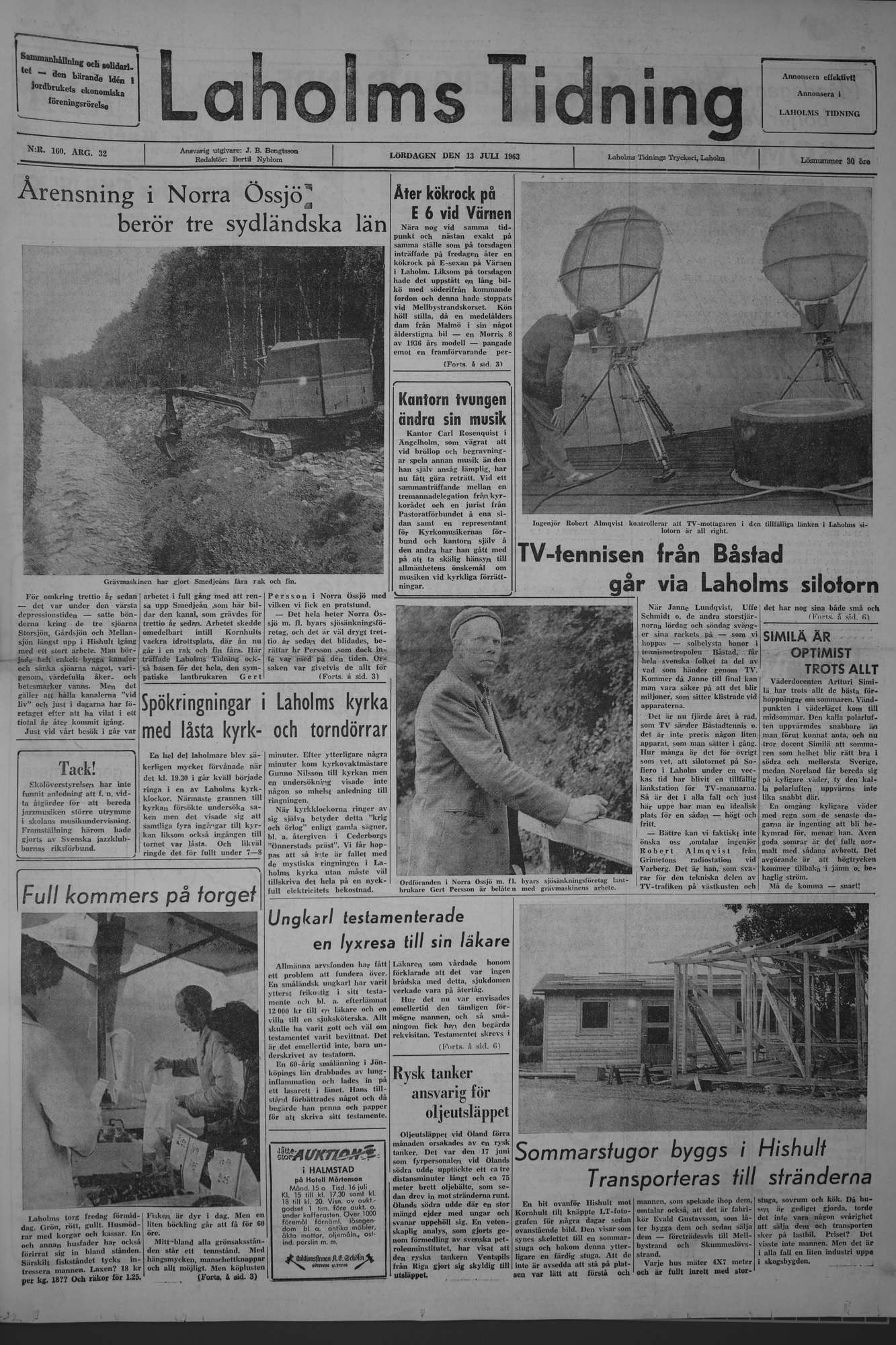 Laholms Tidning Lördag 13 juli 1963, sida 1