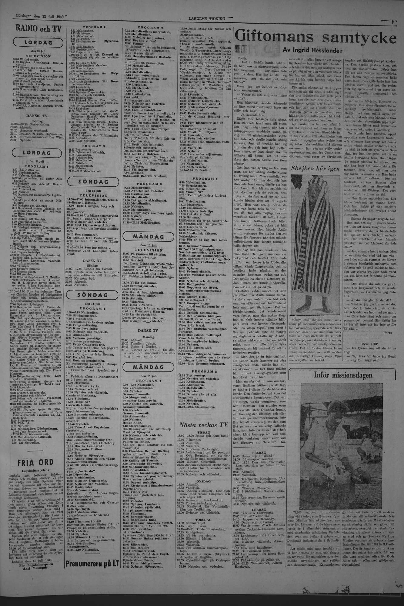 Laholms Tidning Lördag 13 juli 1963, sida 7