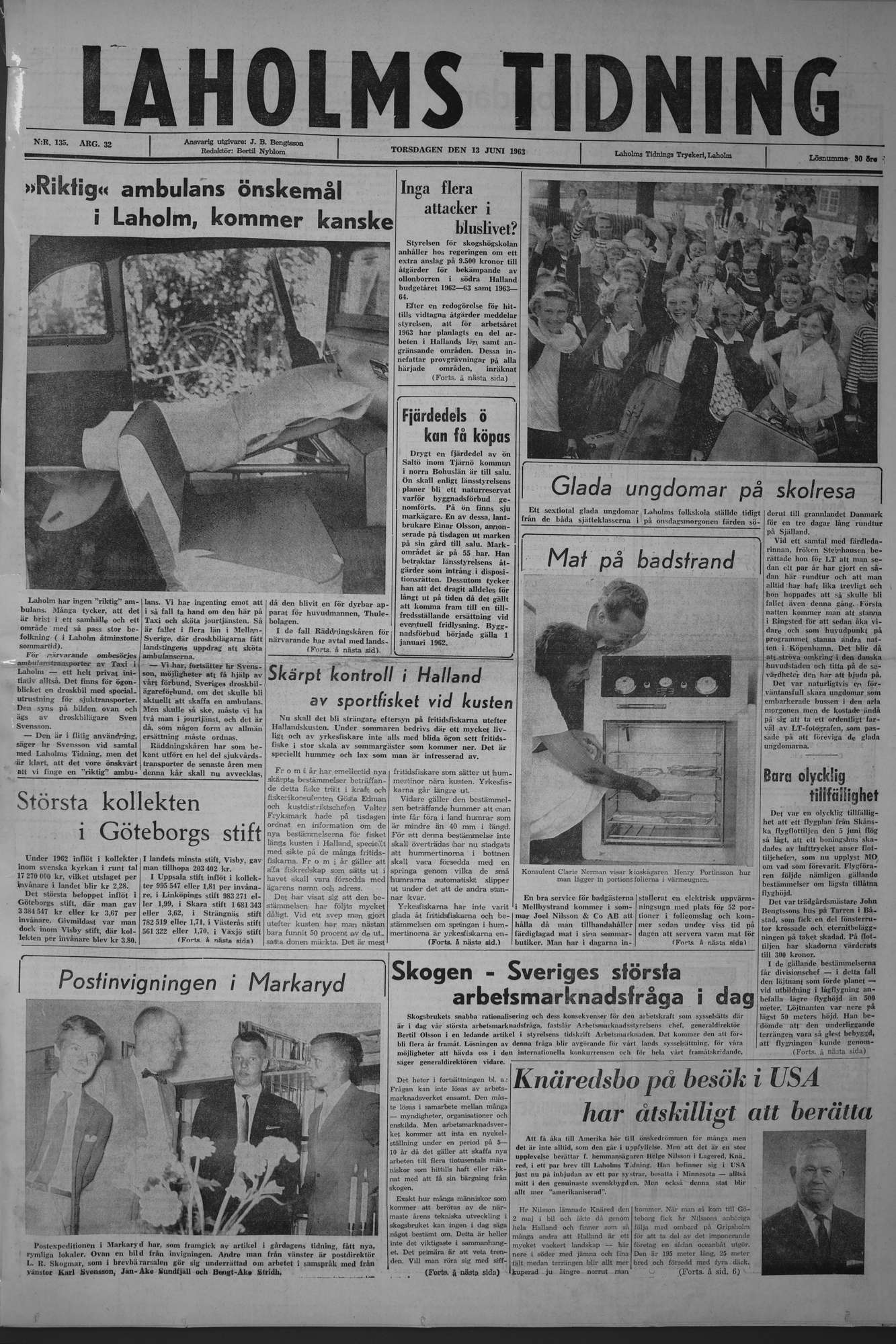 Laholms Tidning Torsdag 13 juni 1963, sida 1