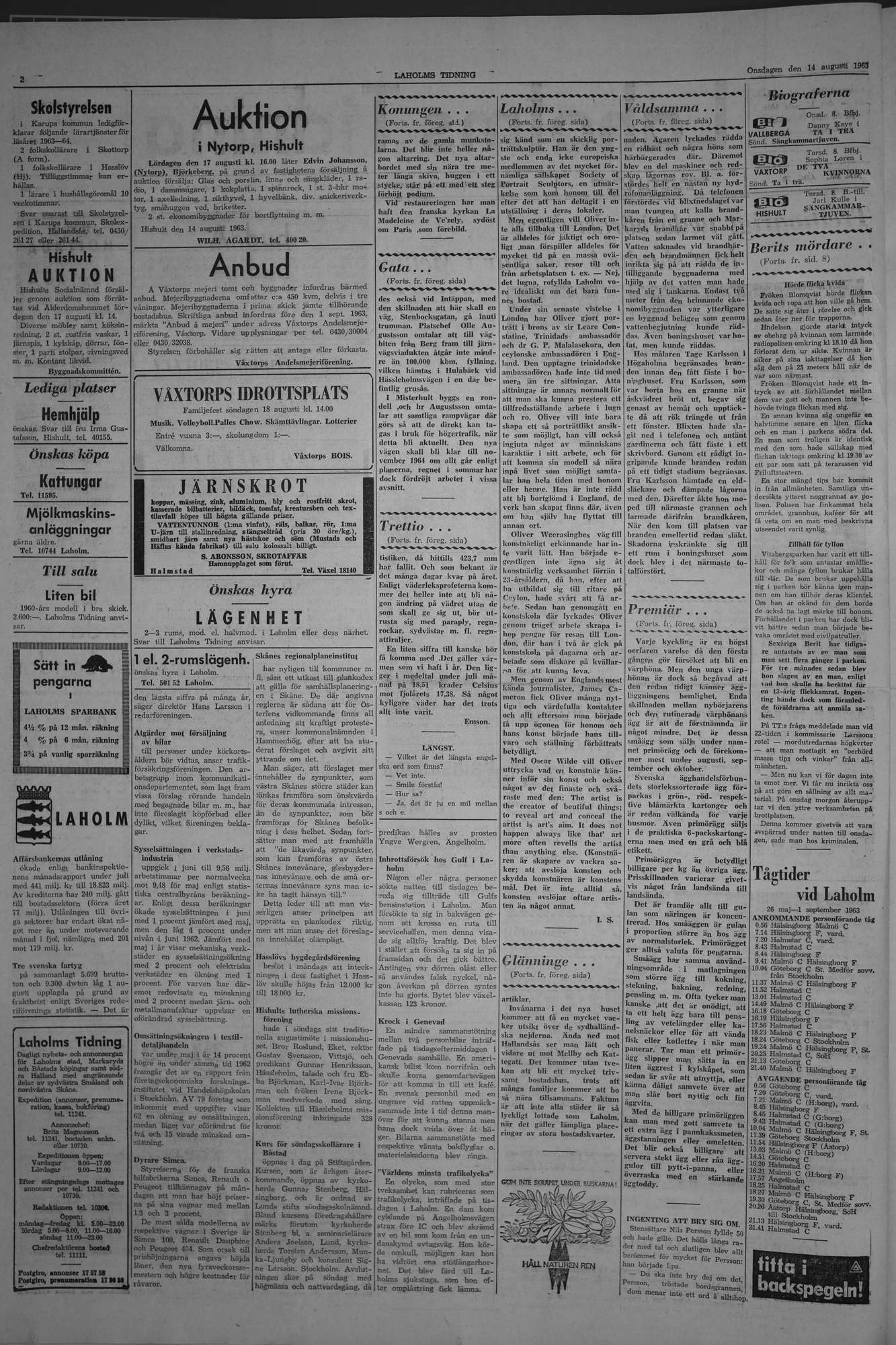 Laholms Tidning Onsdag 14 augusti 1963, sida 2