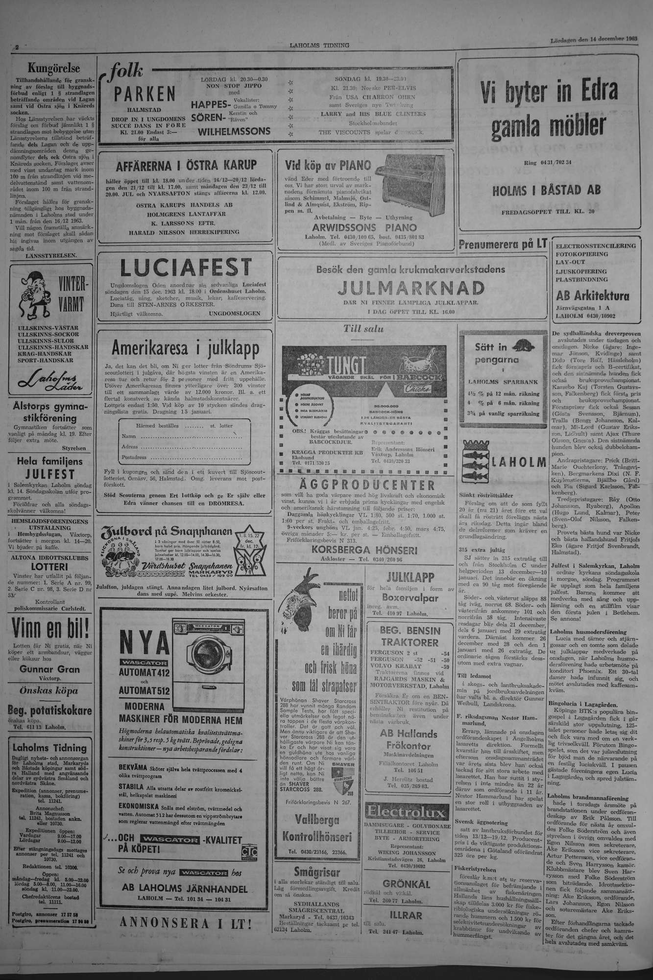 Laholms Tidning Lördag 14 december 1963, sida 2