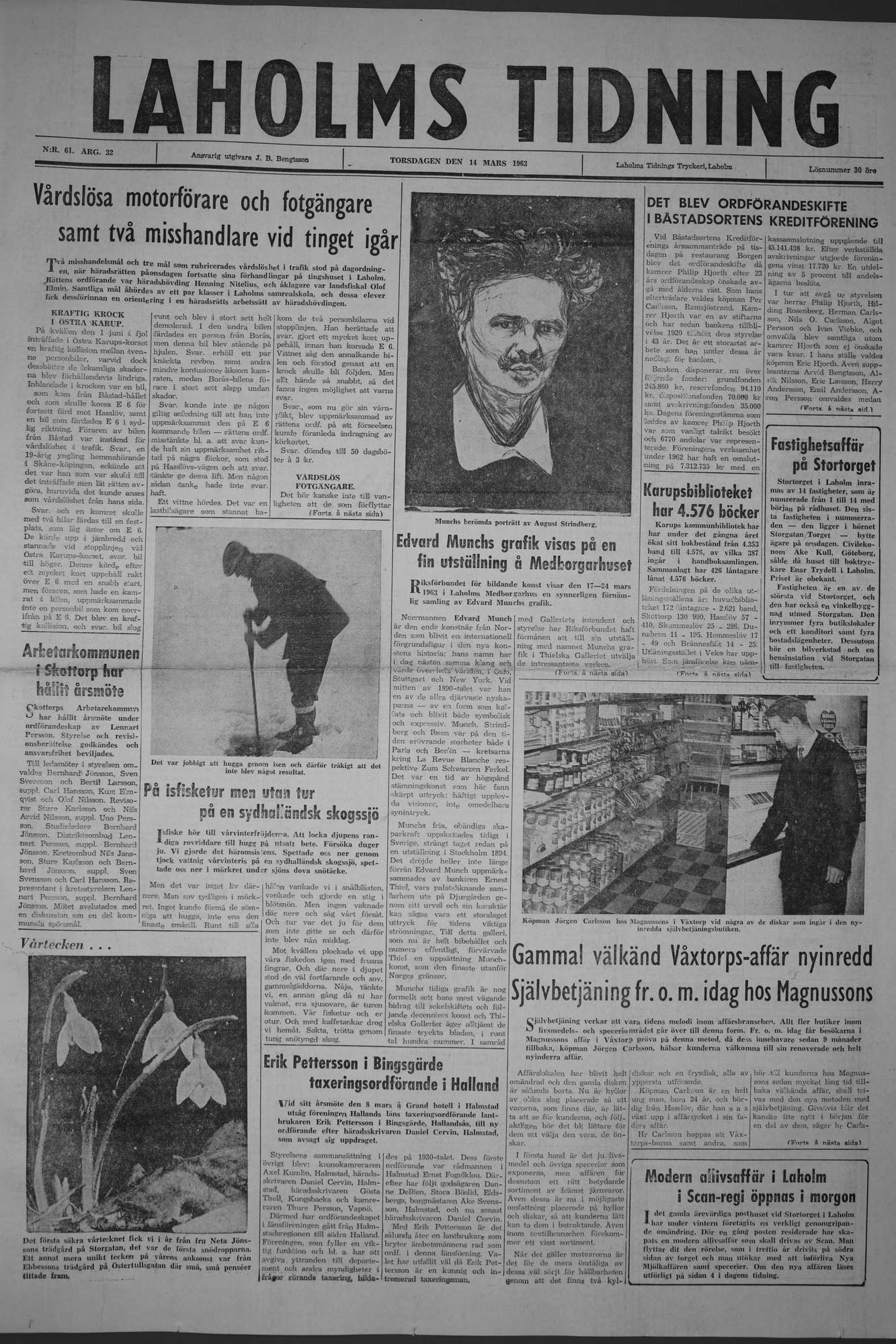 Laholms Tidning Torsdag 14 mars 1963, sida 1
