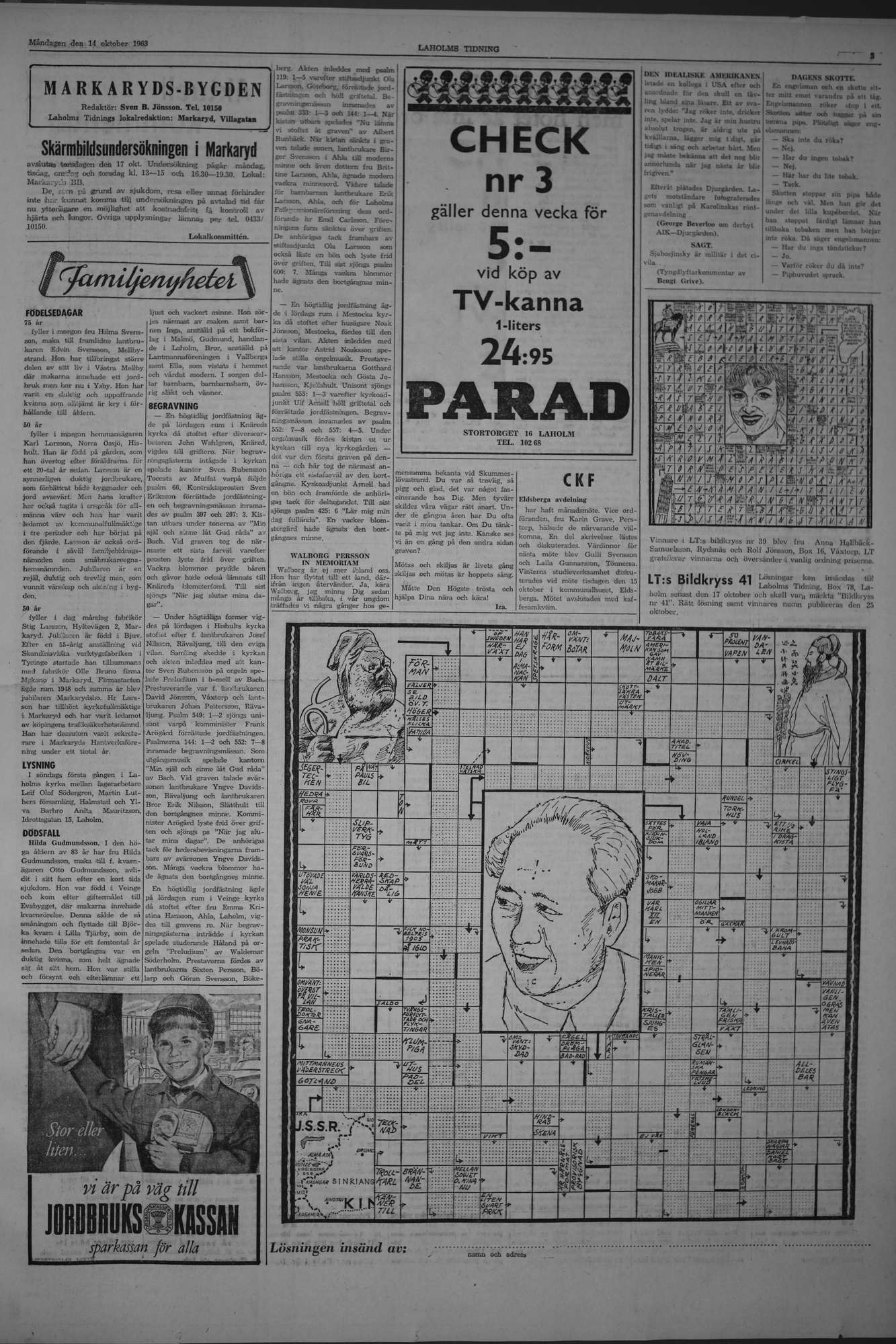 Laholms Tidning Måndag 14 oktober 1963, sida 3