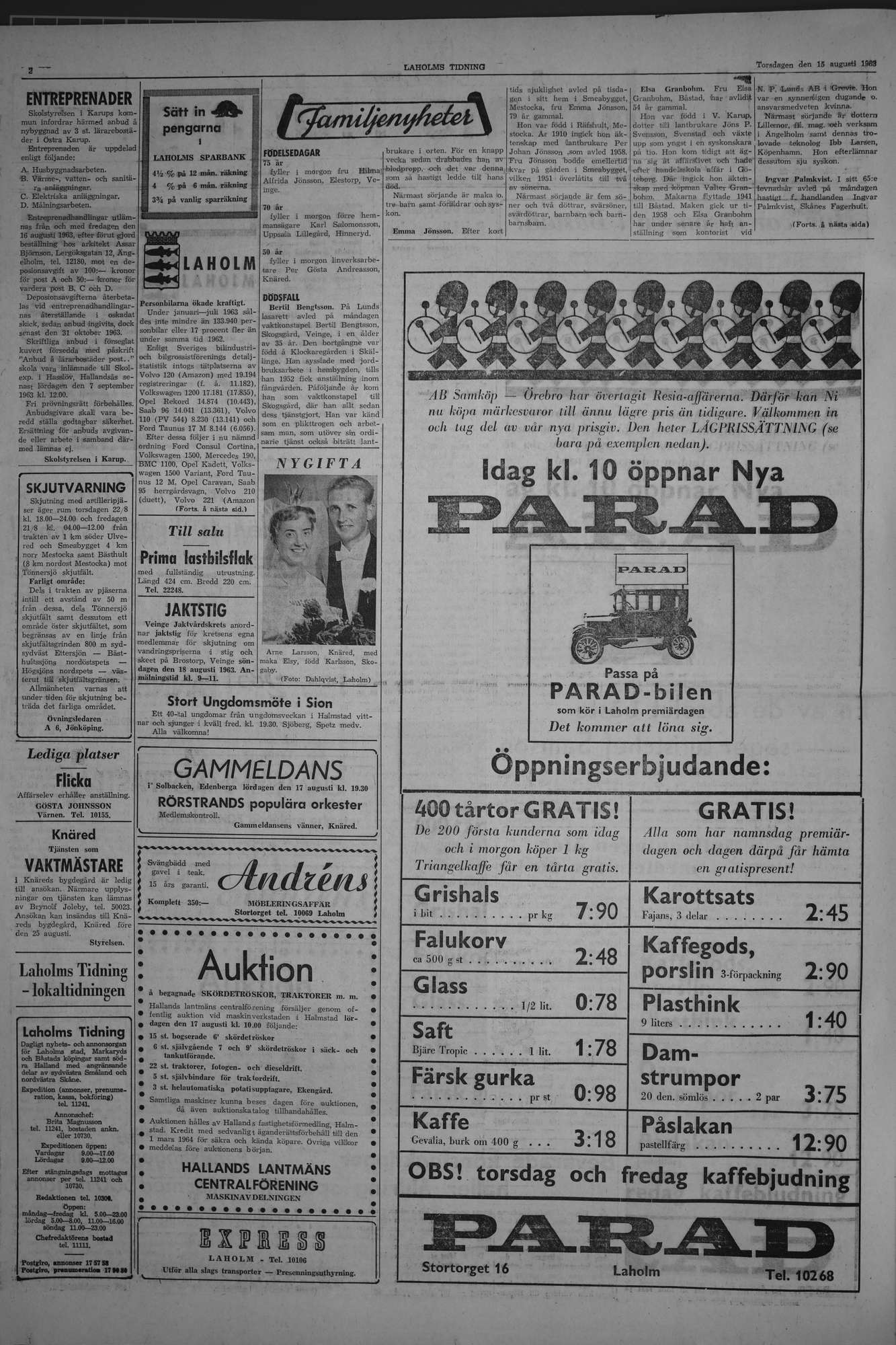Laholms Tidning Torsdag 15 augusti 1963, sida 2