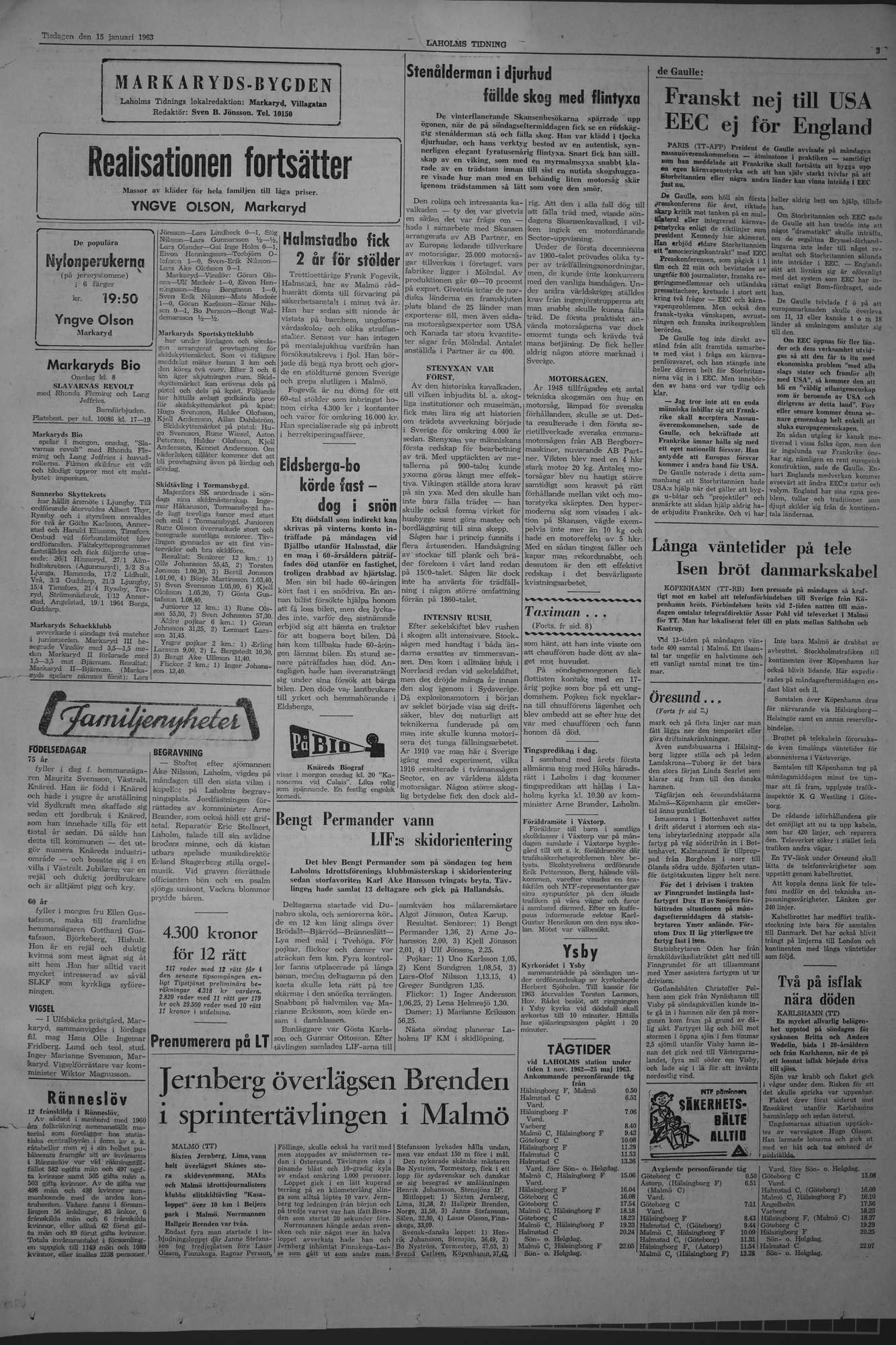 Laholms Tidning Tisdag 15 januari 1963, sida 3