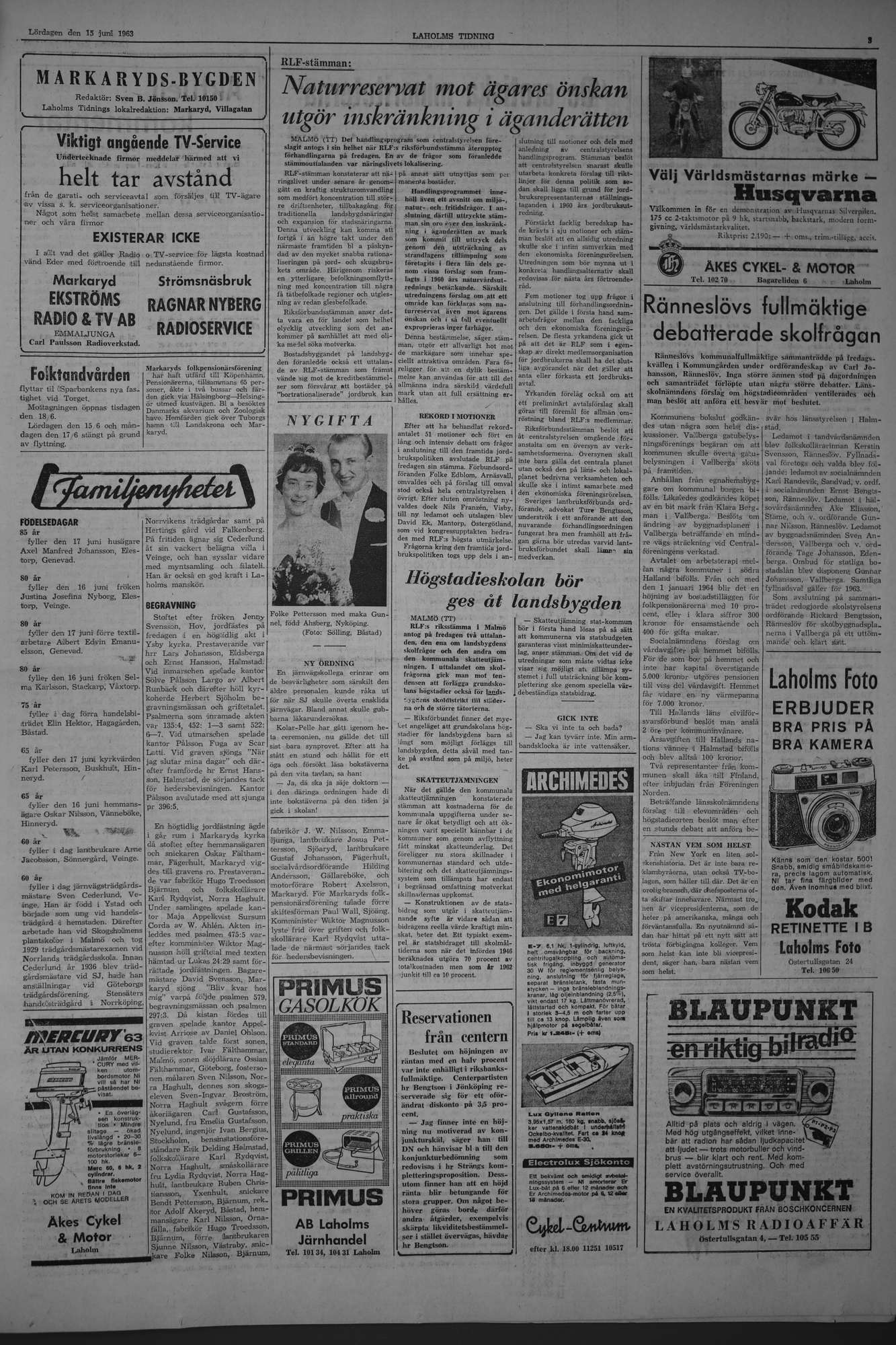 Laholms Tidning Lördag 15 juni 1963, sida 3