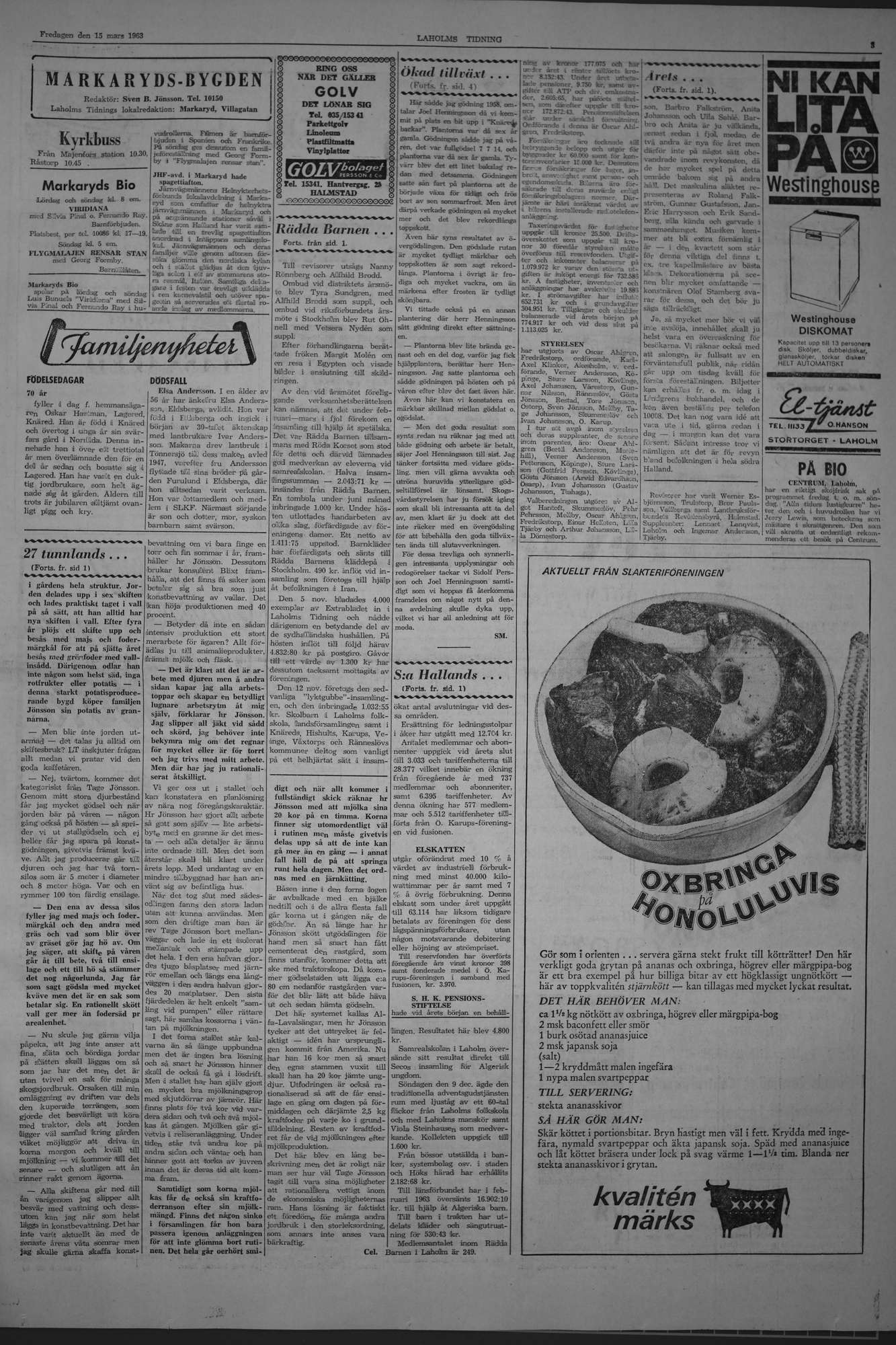 Laholms Tidning Fredag 15 mars 1963, sida 3