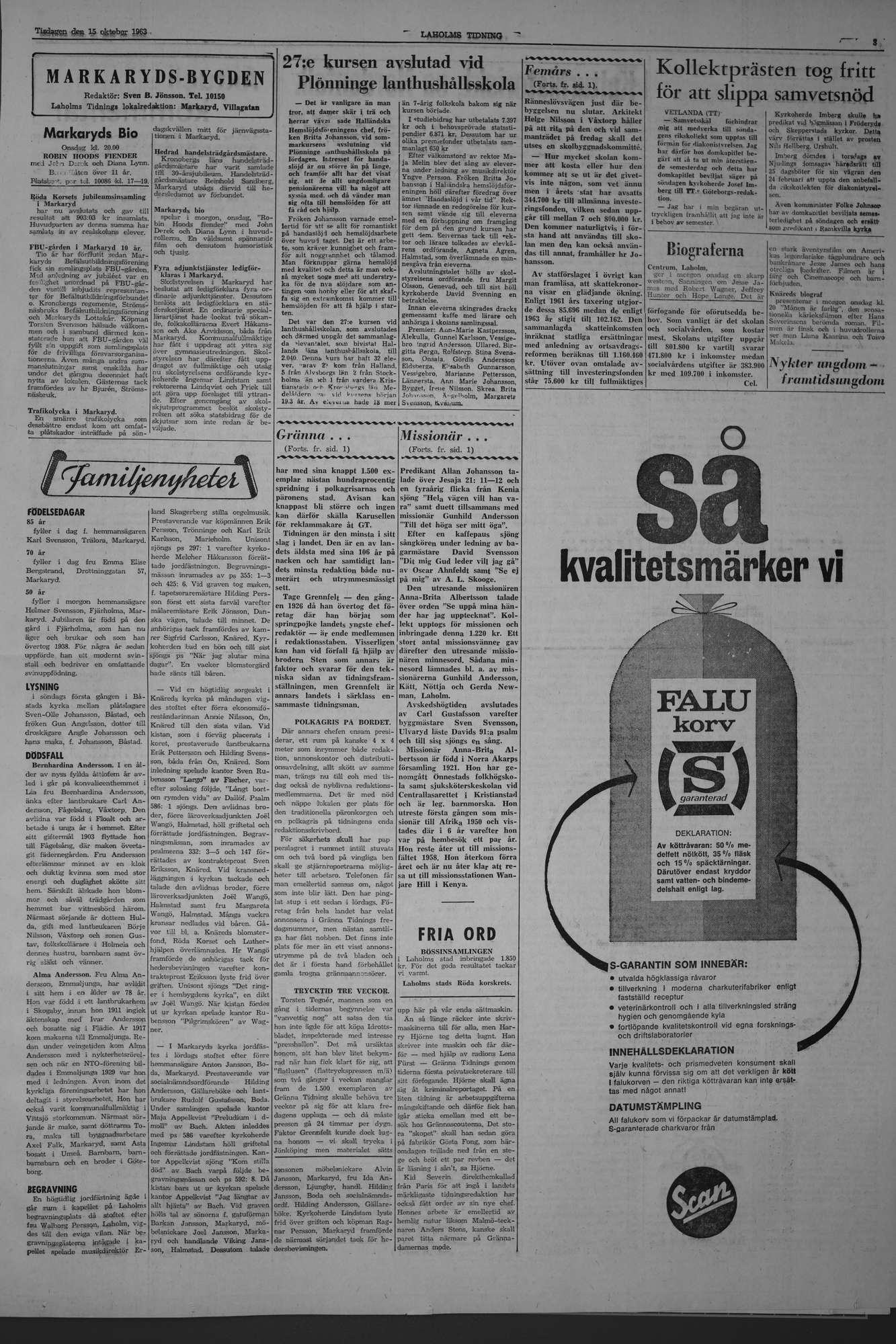 Laholms Tidning Tisdag 15 oktober 1963, sida 3