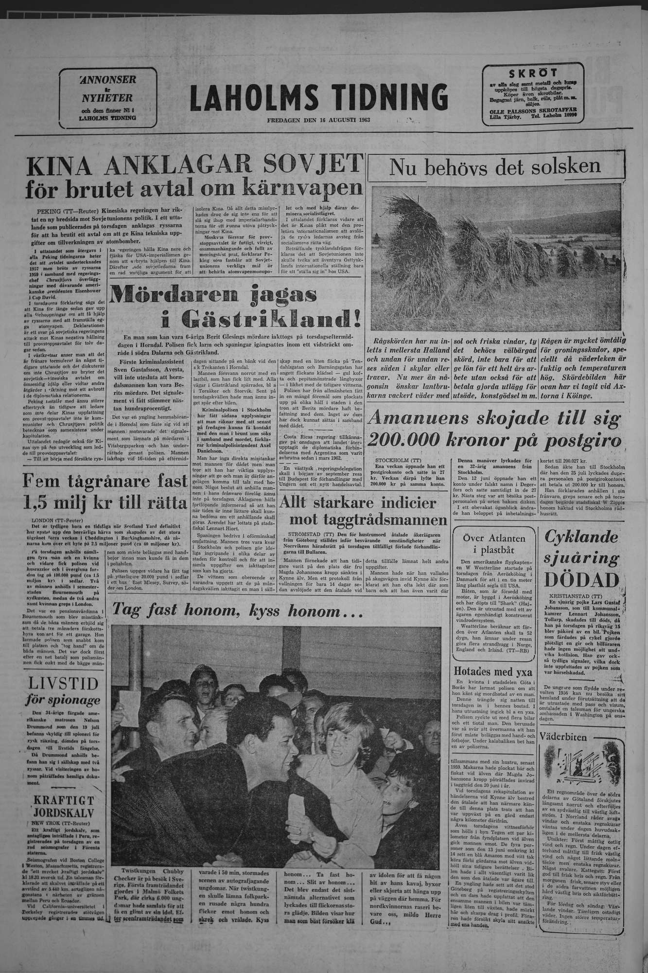 Laholms Tidning Fredag 16 augusti 1963, sida 8