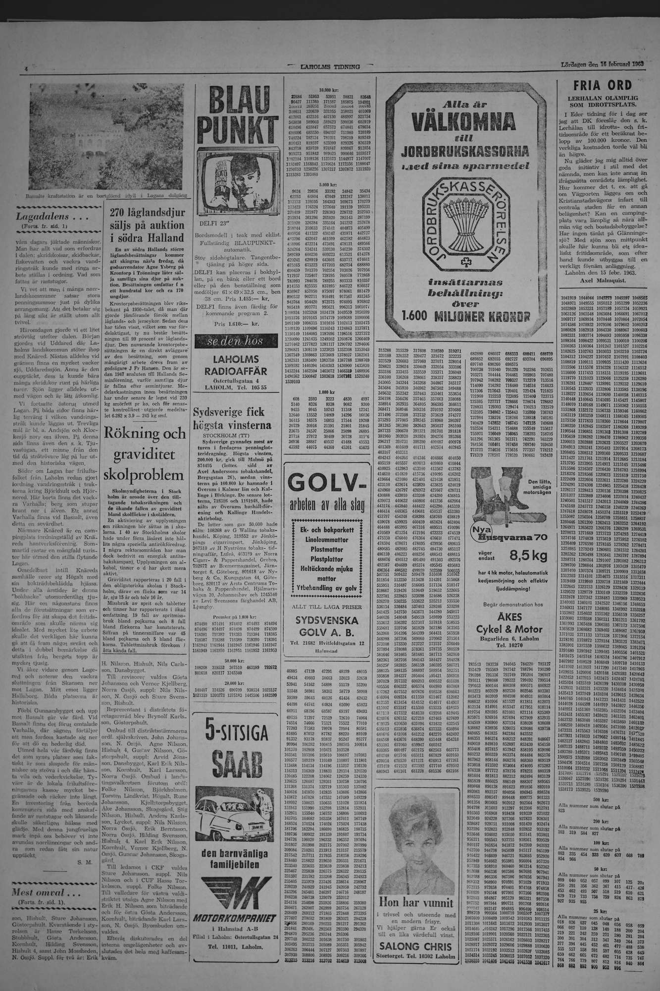 Laholms Tidning Lördag 16 februari 1963, sida 4