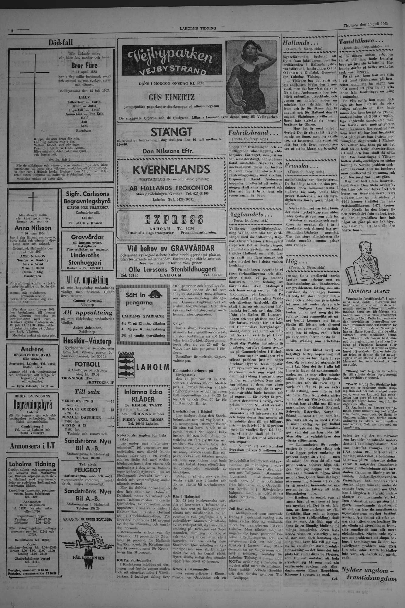 Laholms Tidning Tisdag 16 juli 1963, sida 2