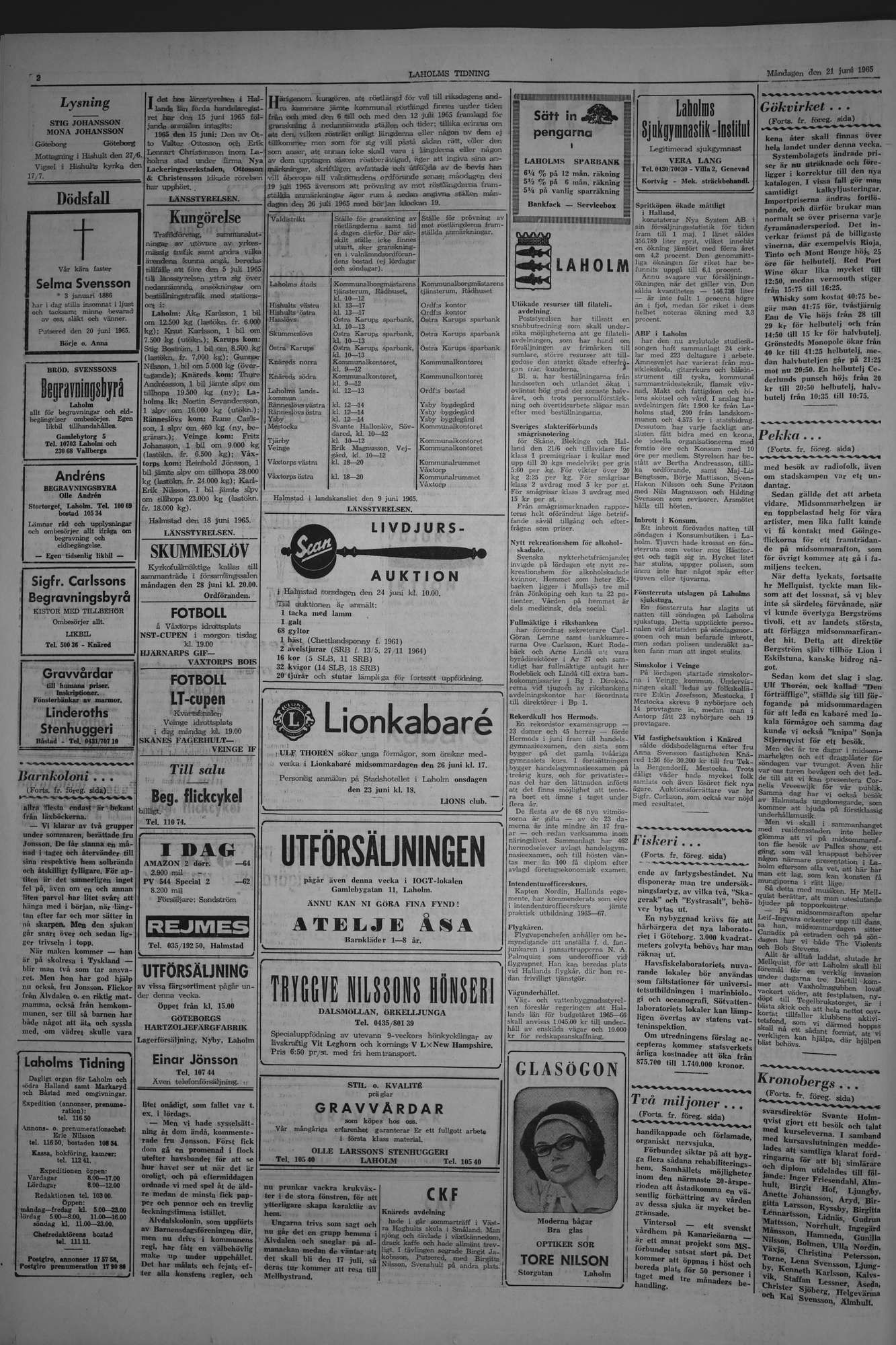 Laholms Tidning Måndag 21 juni 1965, sida 2