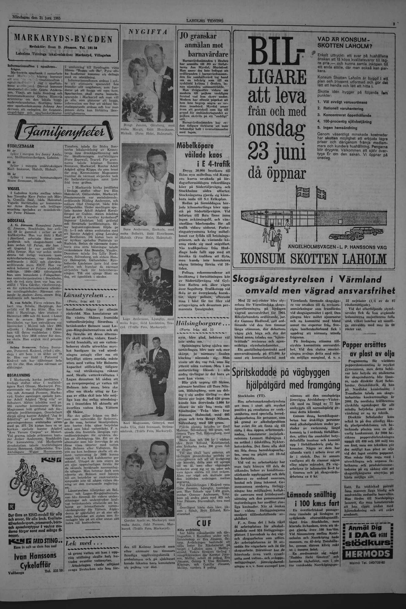 Laholms Tidning Måndag 21 juni 1965, sida 3