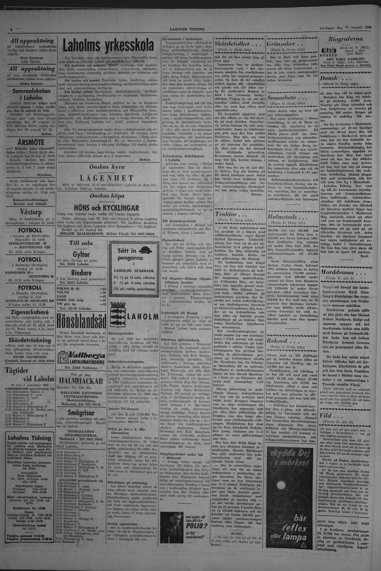 Laholms Tidning Lördag 17 augusti 1963, sida 2