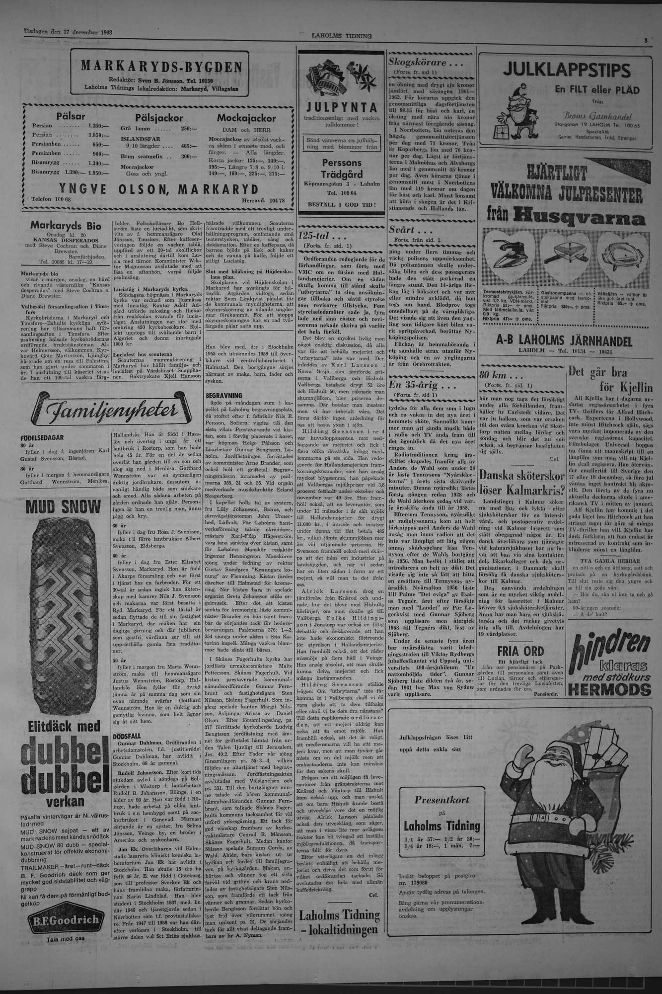 Laholms Tidning Tisdag 17 december 1963, sida 3