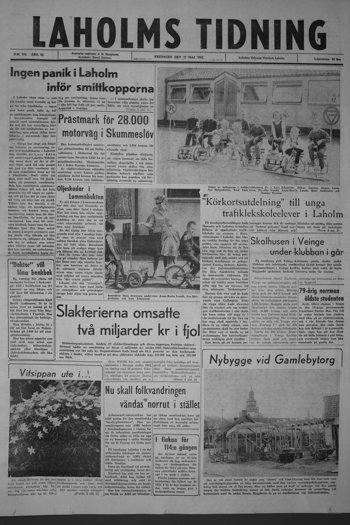 Laholms Tidning Fredag 17 maj 1963, sida 1