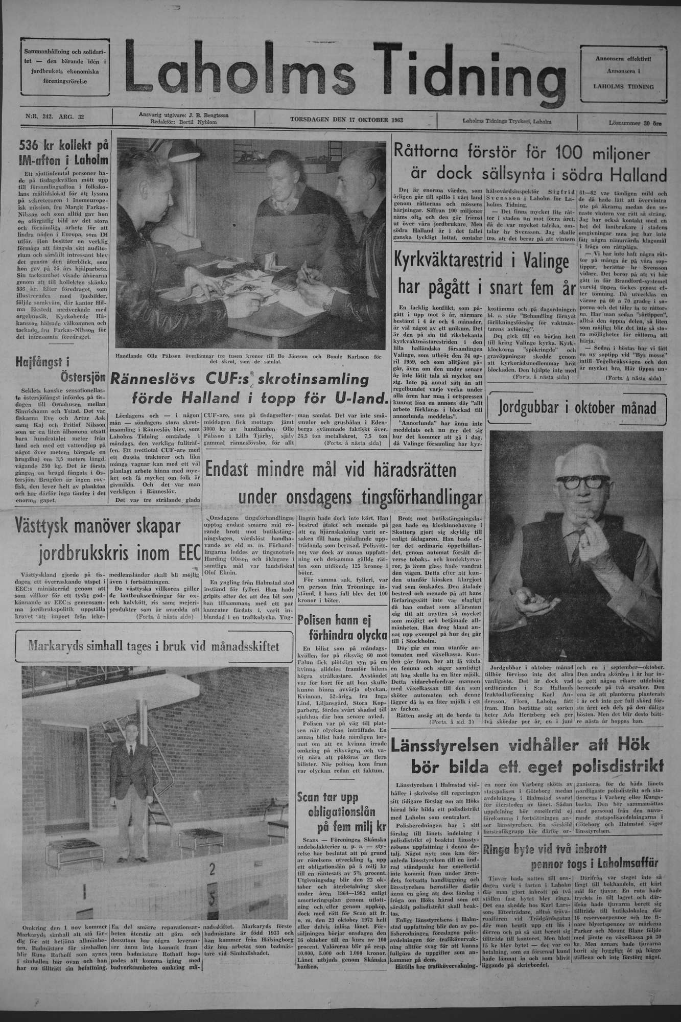 Laholms Tidning Torsdag 17 oktober 1963, sida 1