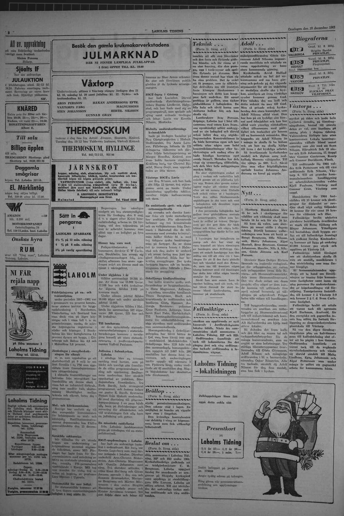 Laholms Tidning Onsdag 18 december 1963, sida 2