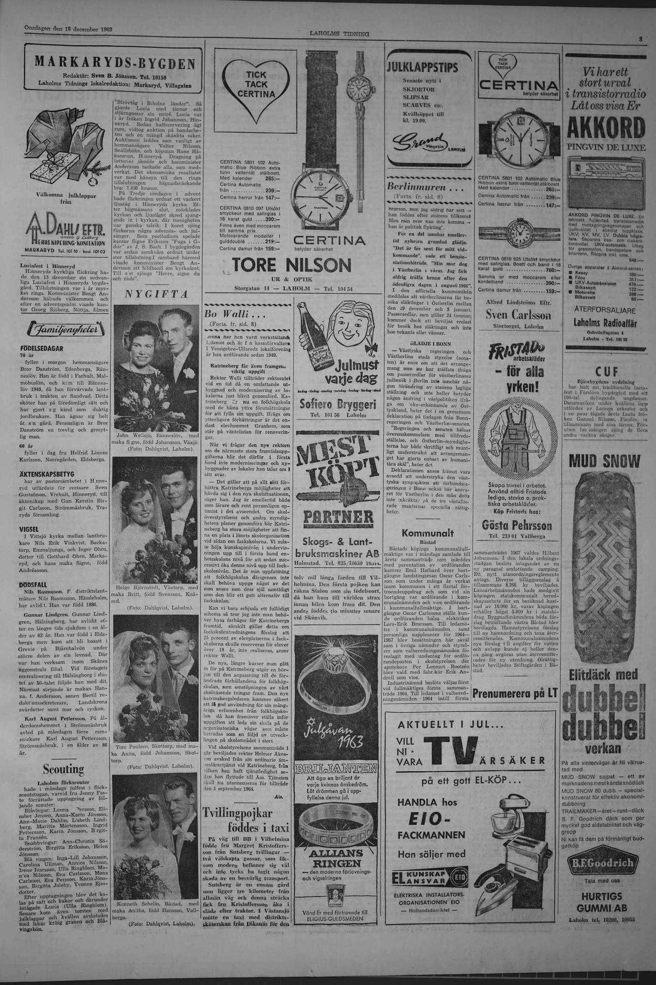 Laholms Tidning Onsdag 18 december 1963, sida 3
