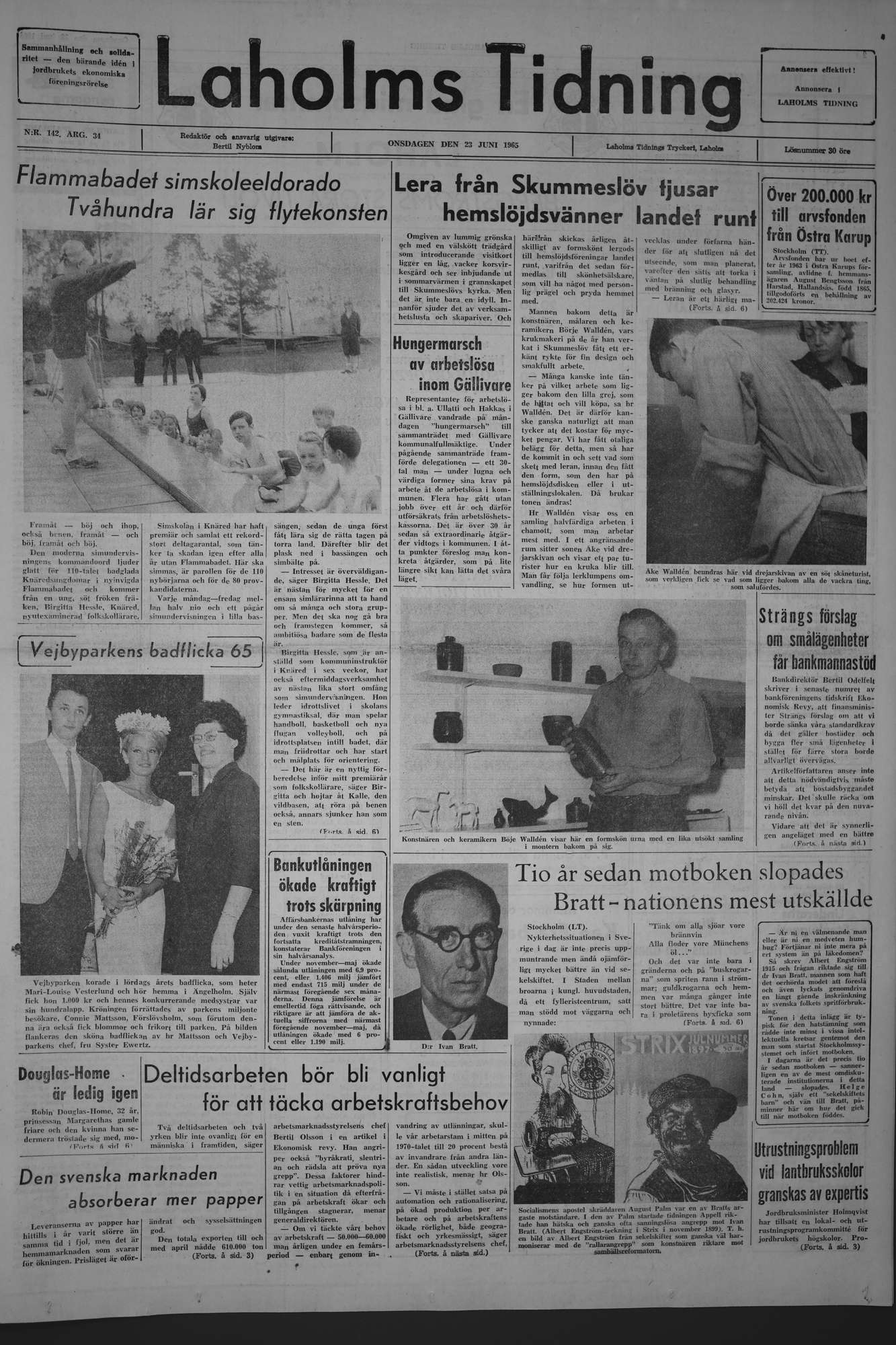 Laholms Tidning Onsdag 23 juni 1965, sida 1