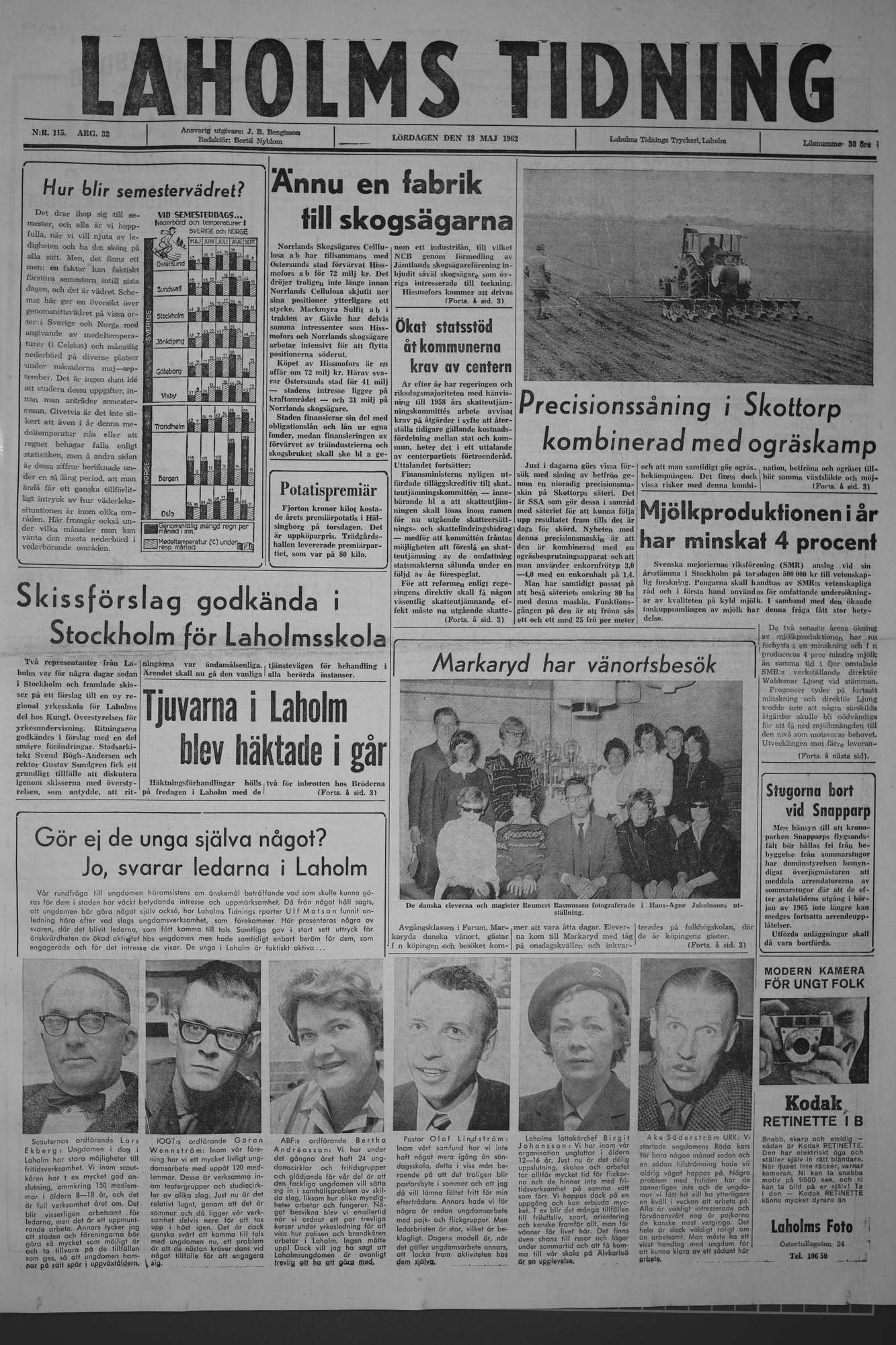 Laholms Tidning Lördag 18 maj 1963, sida 1