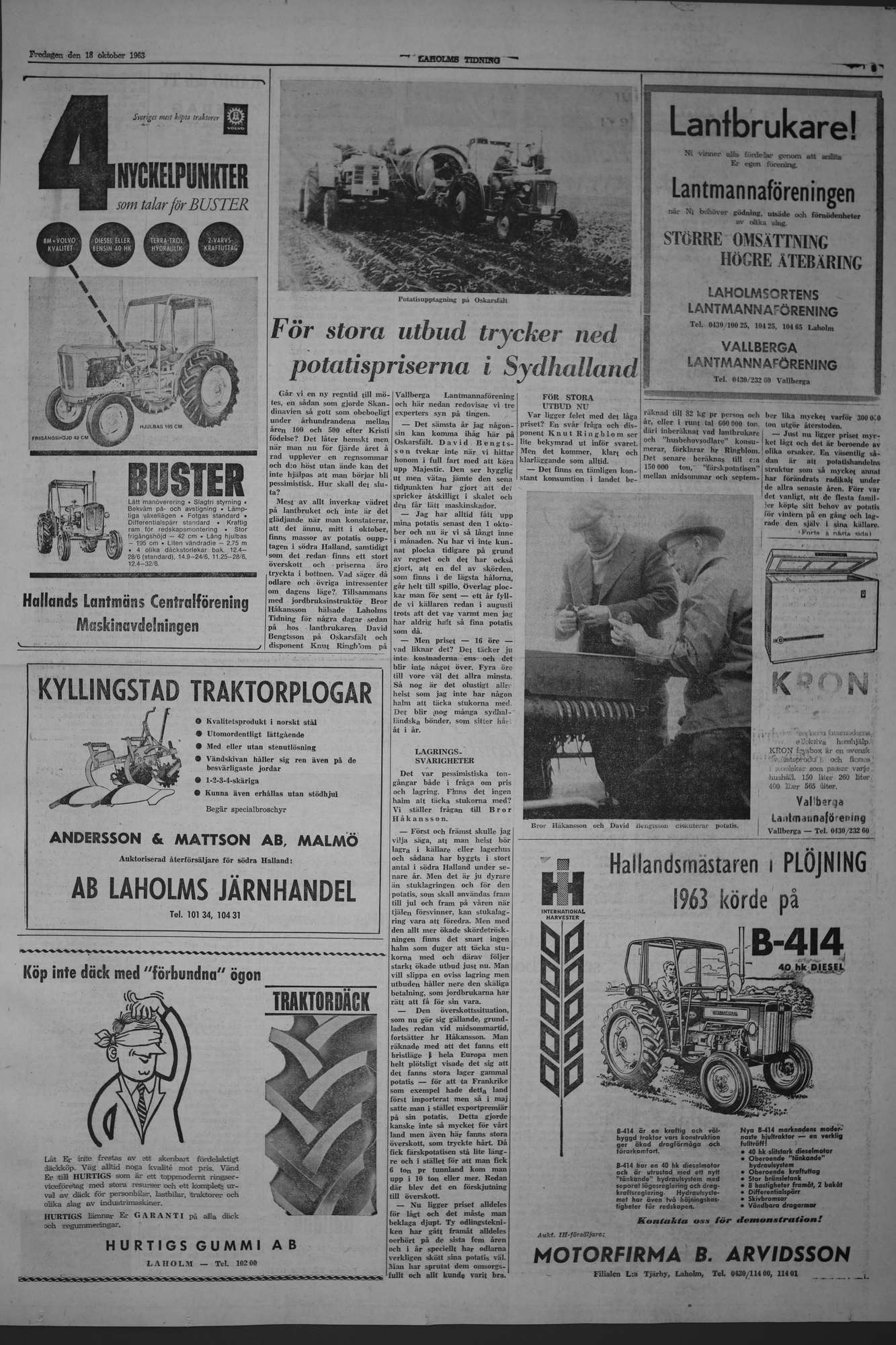 Laholms Tidning Fredag 18 oktober 1963, sida 1