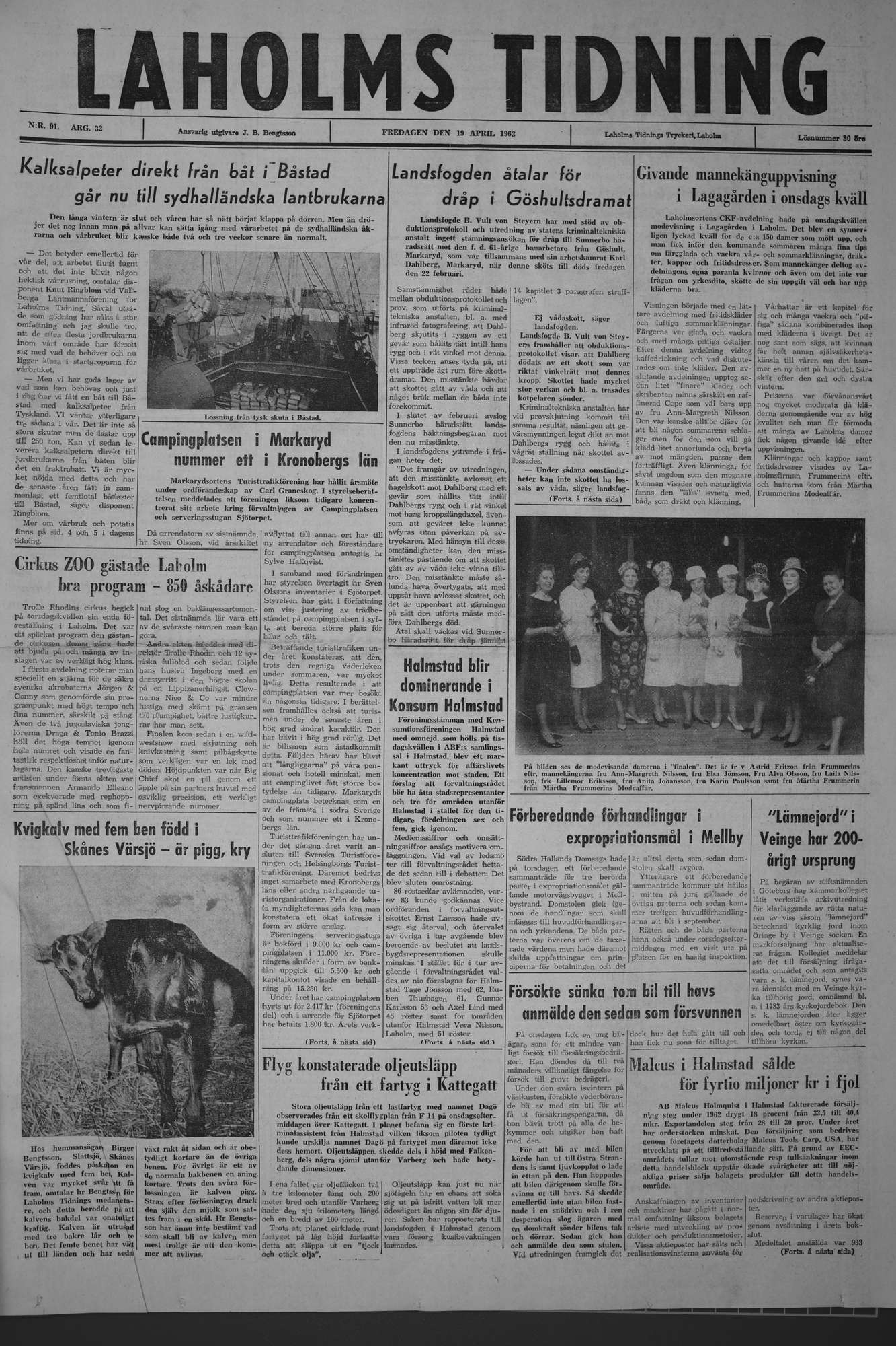 Laholms Tidning Fredag 19 april 1963, sida 1