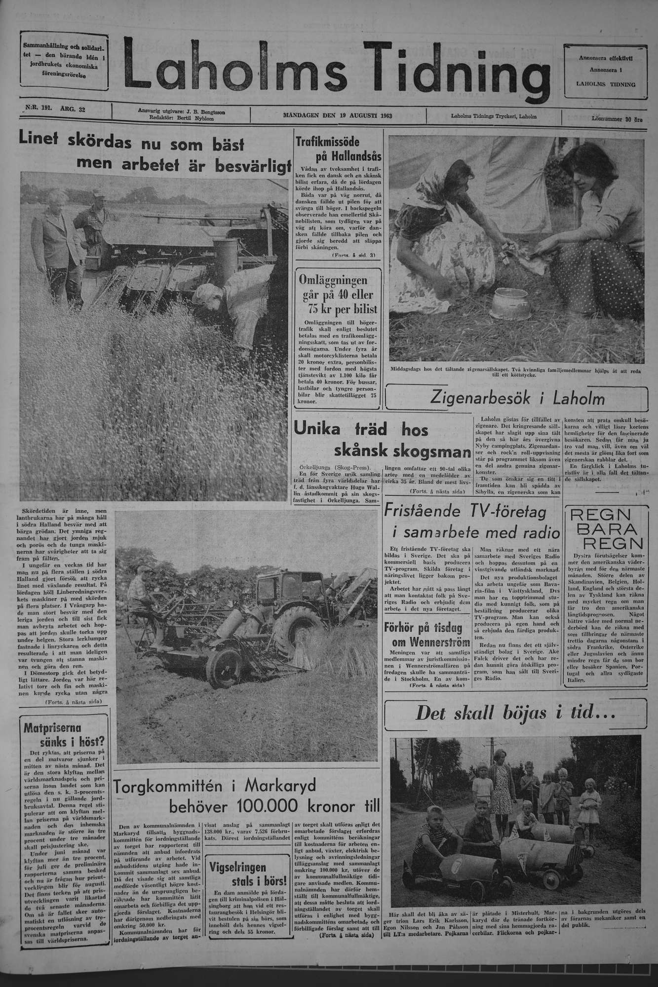 Laholms Tidning Måndag 19 augusti 1963, sida 1