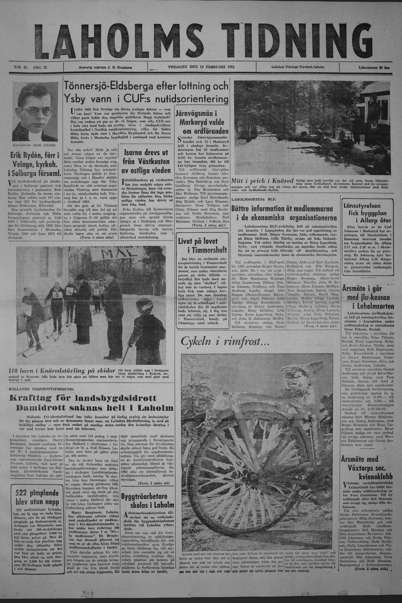Laholms Tidning Tisdag 19 februari 1963, sida 1