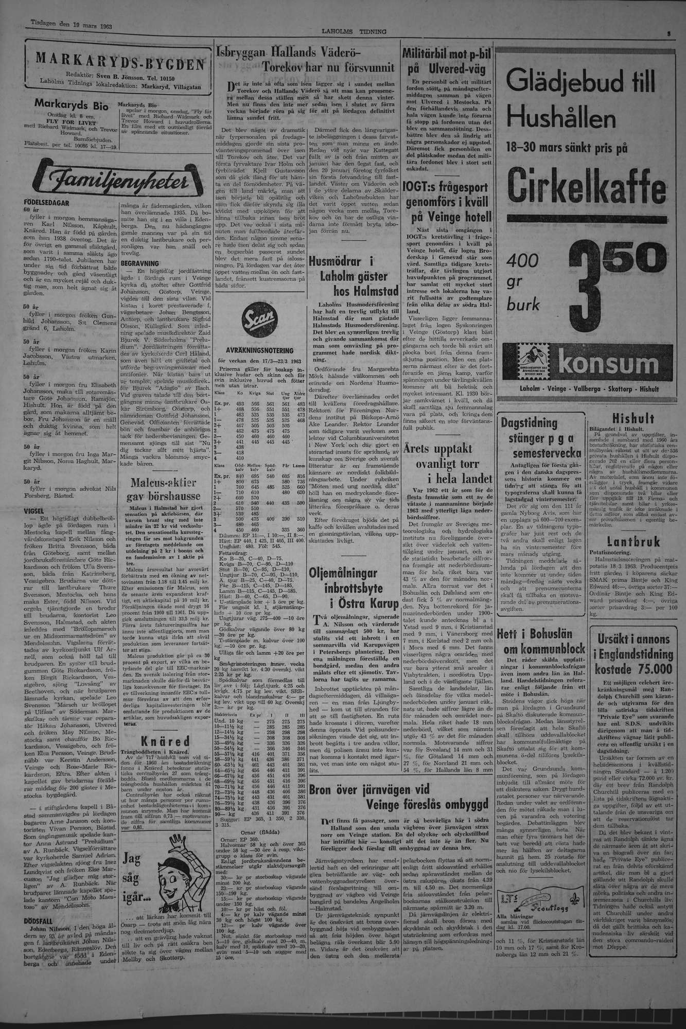 Laholms Tidning Tisdag 19 mars 1963, sida 3