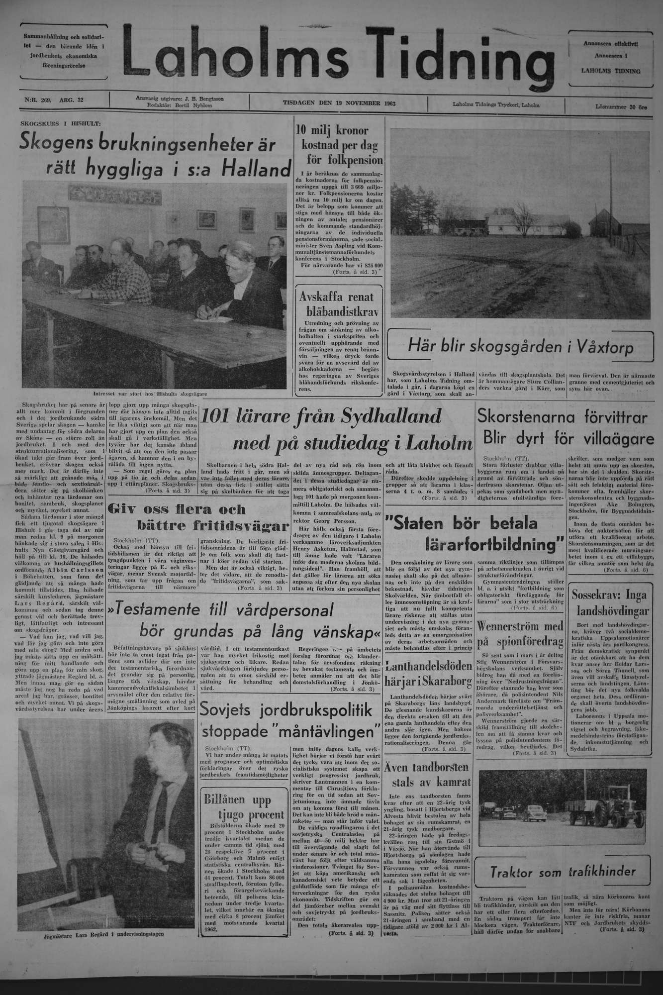 Laholms Tidning Tisdag 19 november 1963, sida 1