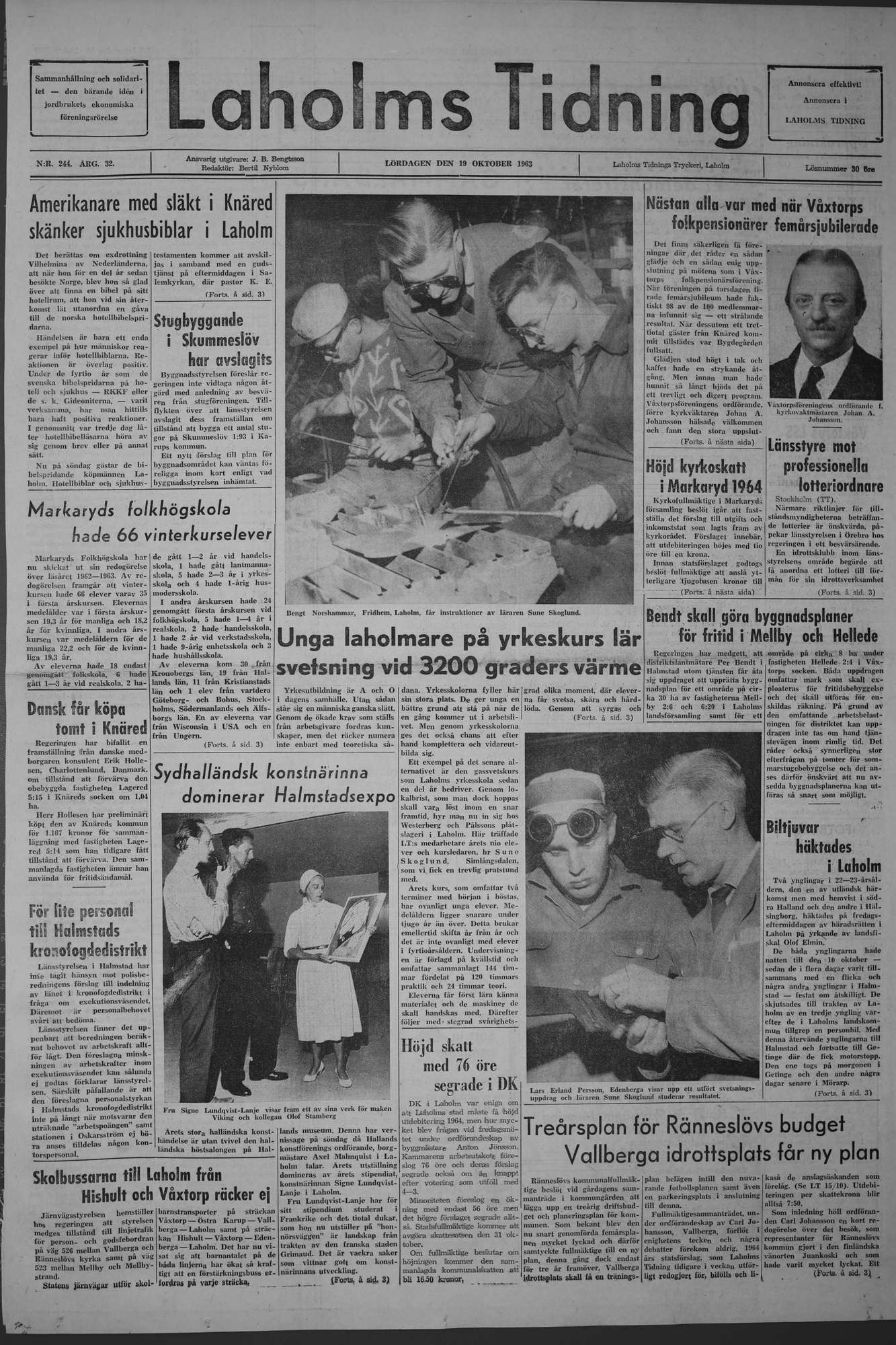 Laholms Tidning Lördag 19 oktober 1963, sida 1