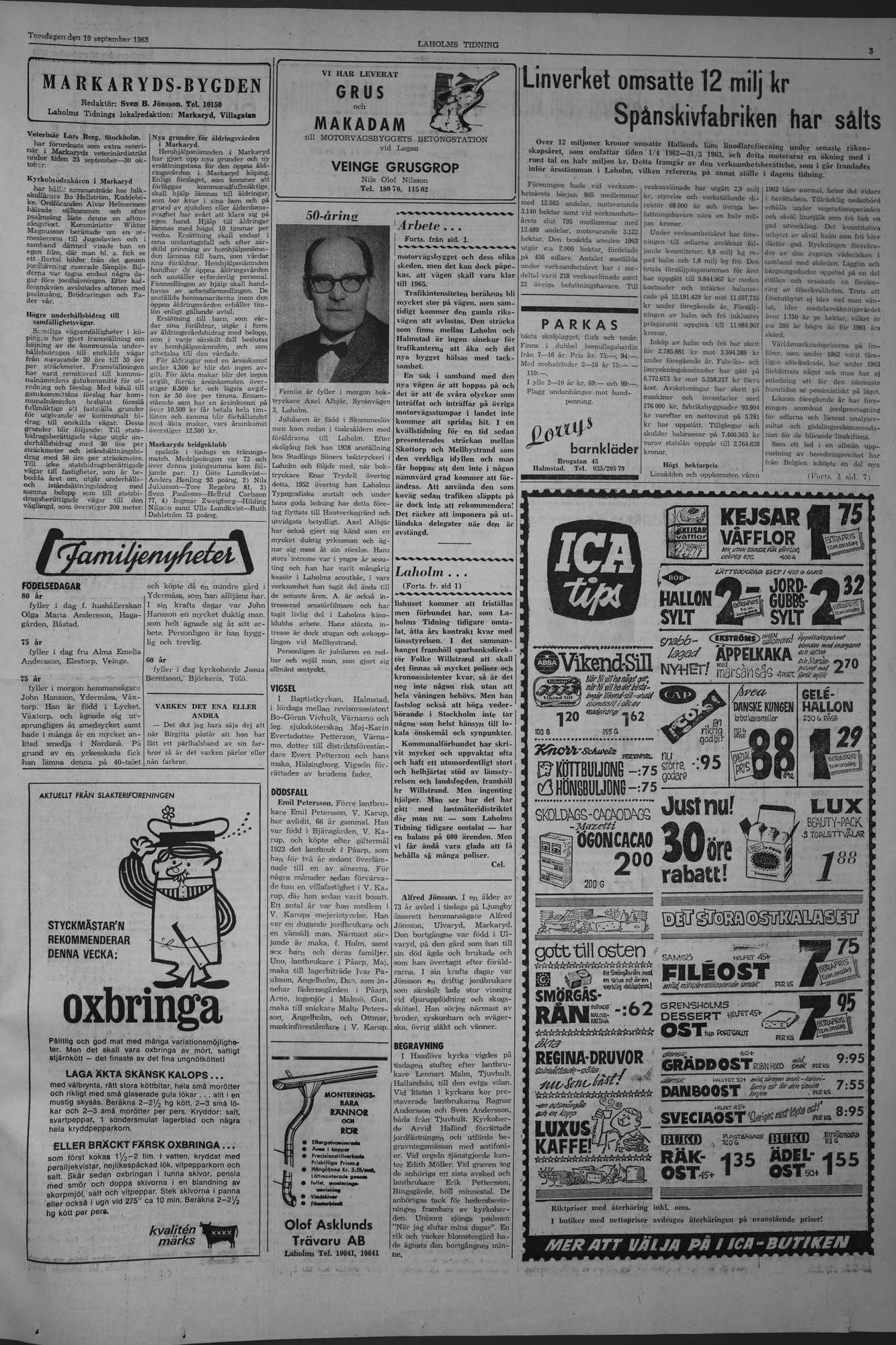Laholms Tidning Torsdag 19 september 1963, sida 3