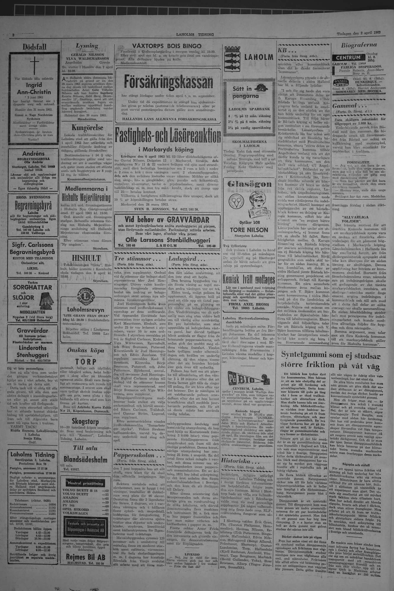 Laholms Tidning Tisdag 2 april 1963, sida 2