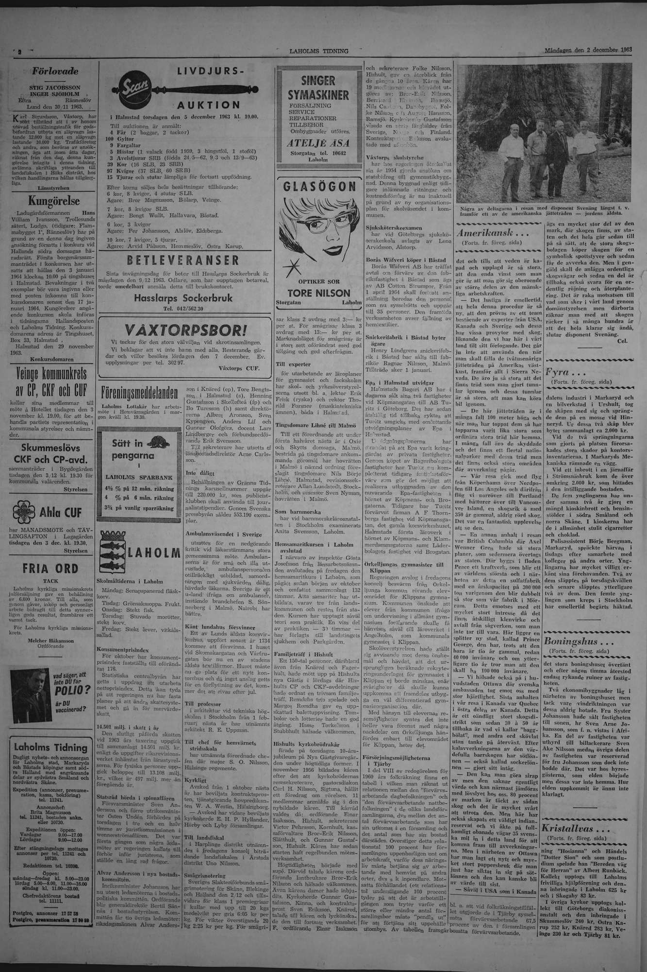 Laholms Tidning Måndag 2 december 1963, sida 2