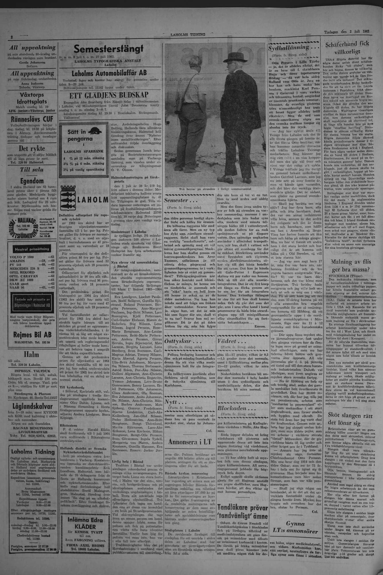 Laholms Tidning Tisdag 2 juli 1963, sida 2